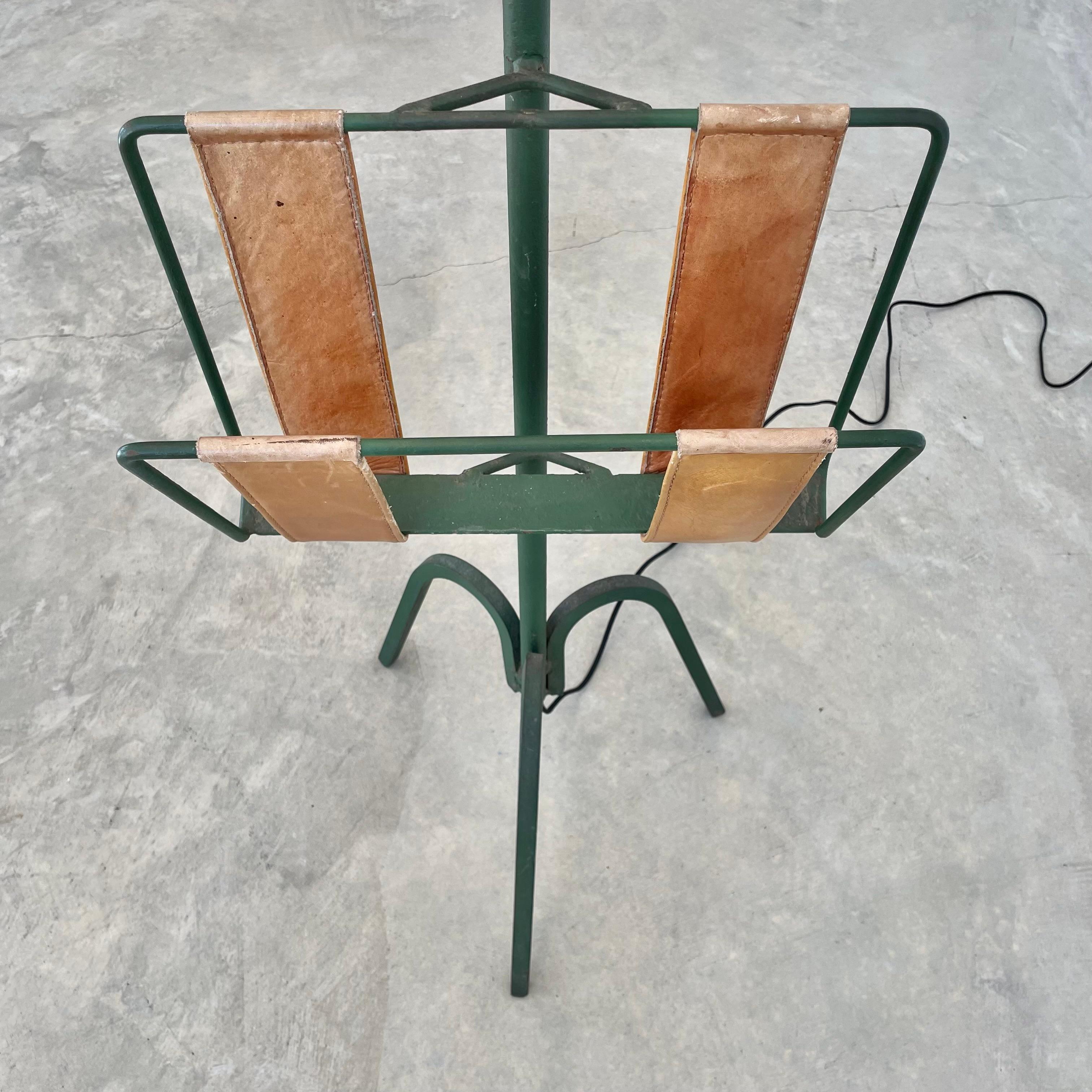 Leather Adjustable Iron Floor Lamp in the style of Jacques Adnet, 1950s France For Sale