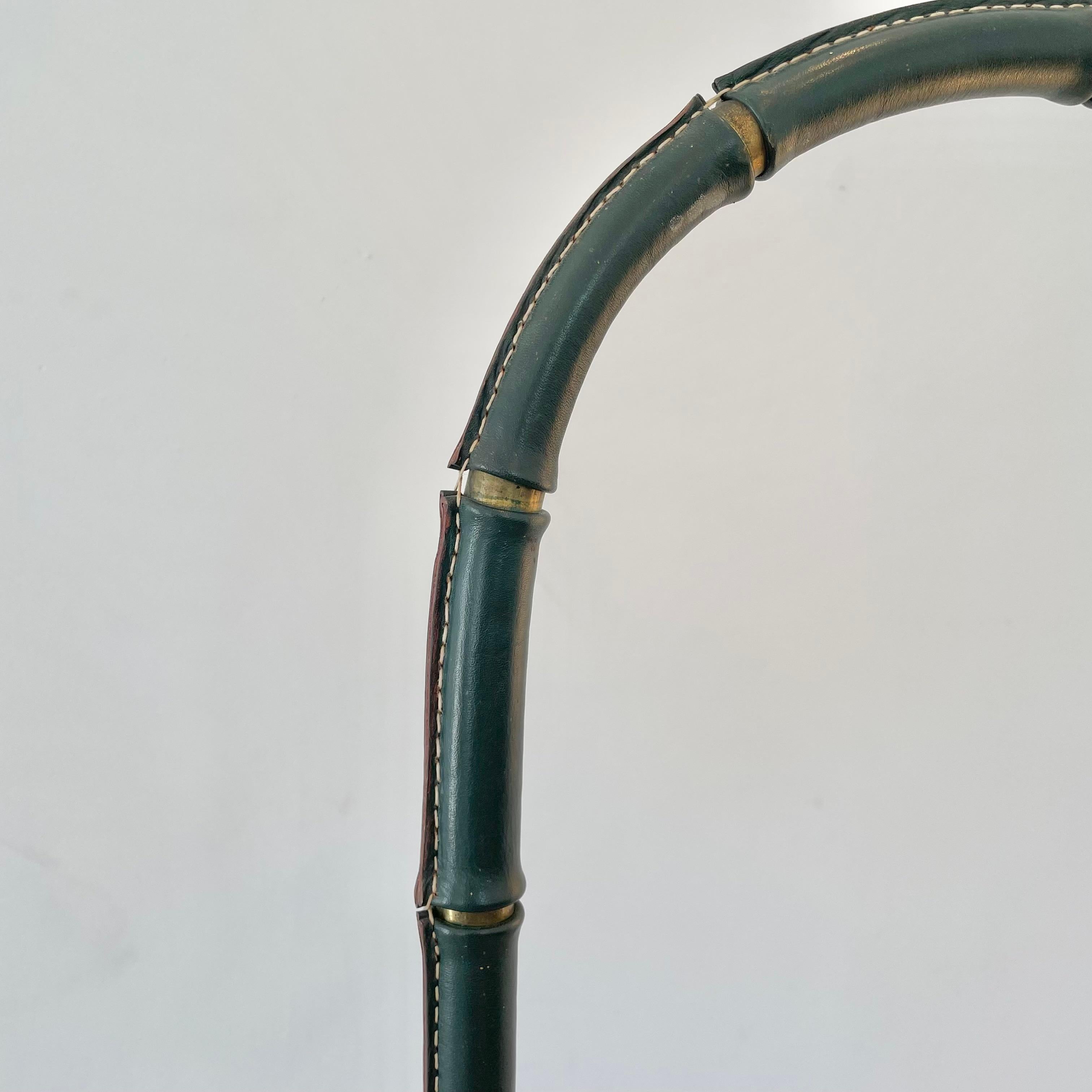 Jacques Adnet Green Leather and Brass Floor Lamp, 1950s France For Sale 2