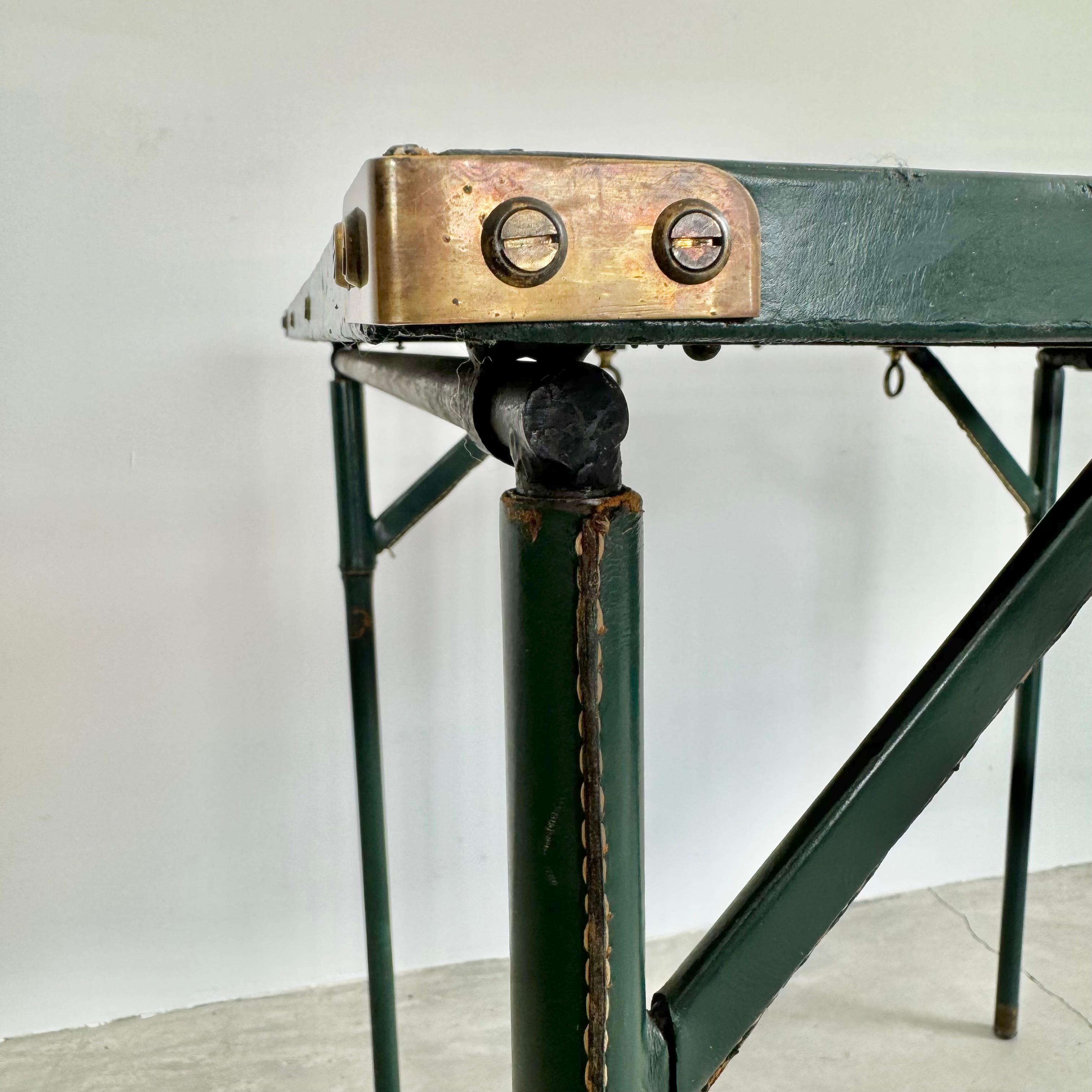 Jacques Adnet Green Leather and Wood Game Table, 1950s France For Sale 4