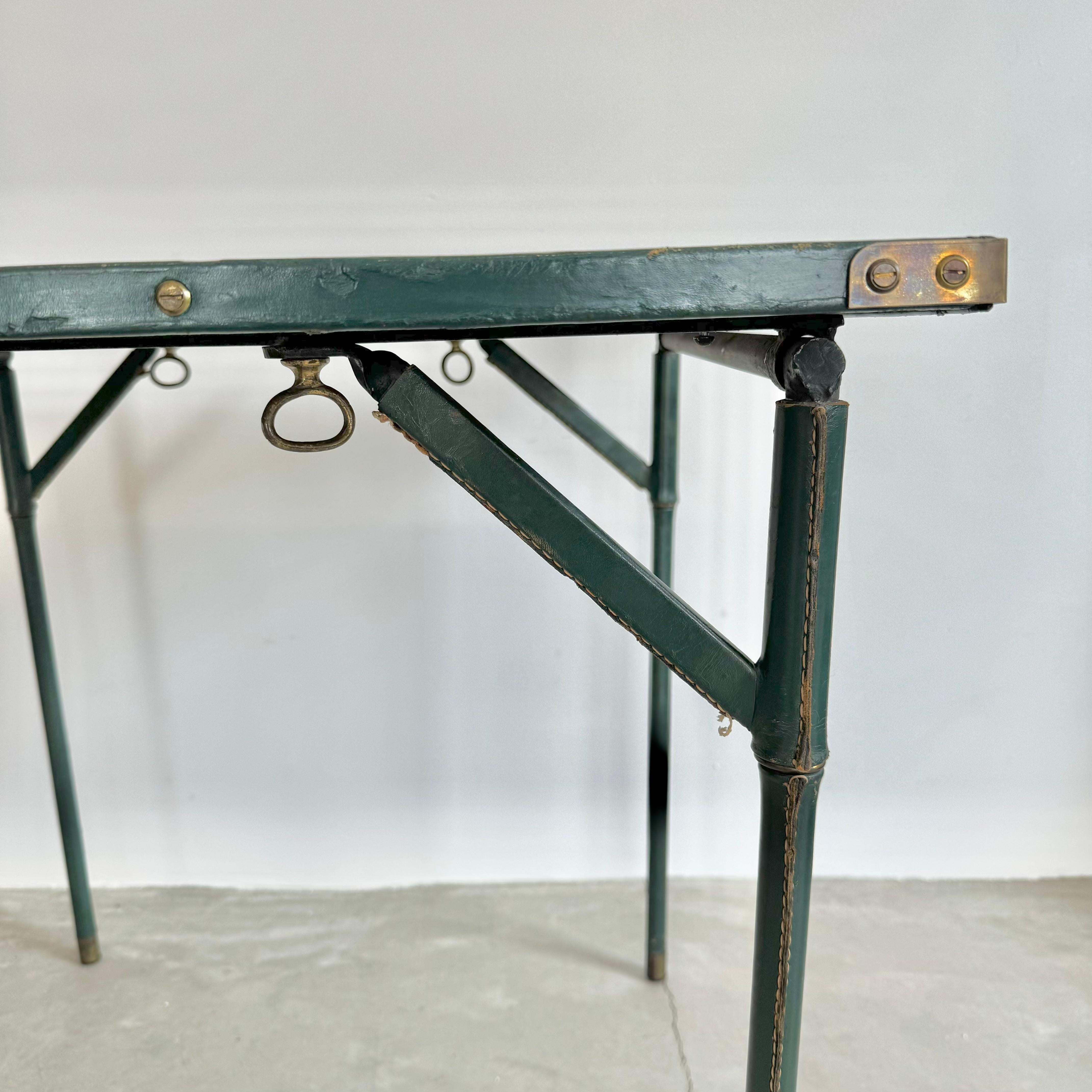 Jacques Adnet Green Leather and Wood Game Table, 1950s France For Sale 7