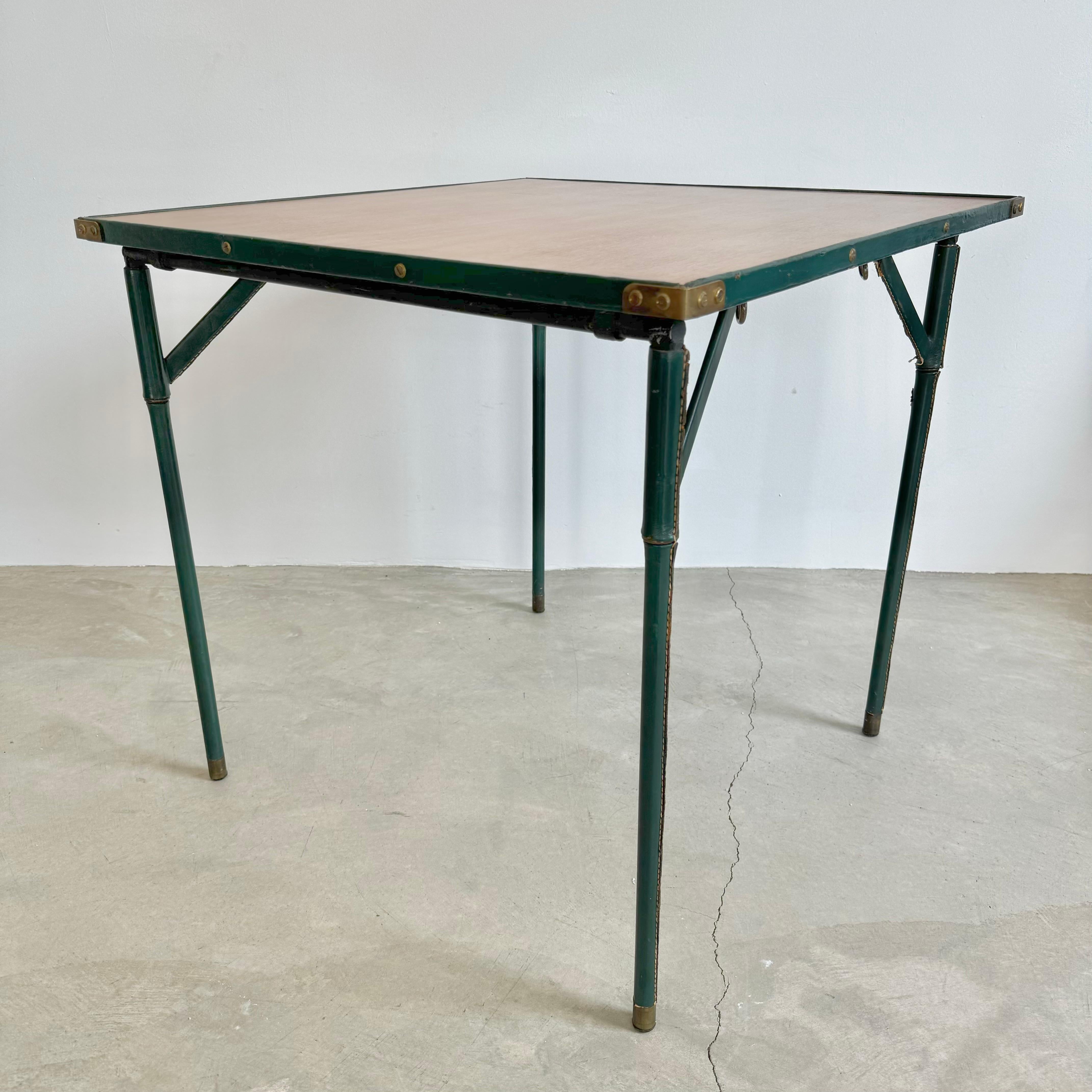 Jacques Adnet Green Leather and Wood Game Table, 1950s France For Sale 11