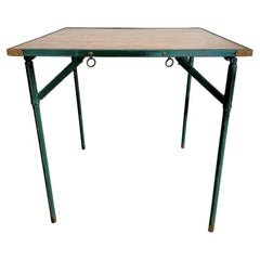 Retro Jacques Adnet Green Leather and Wood Game Table, 1950s France