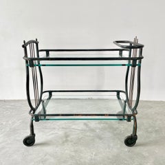 Jacques Adnet Green Leather Bar Cart, 1950s