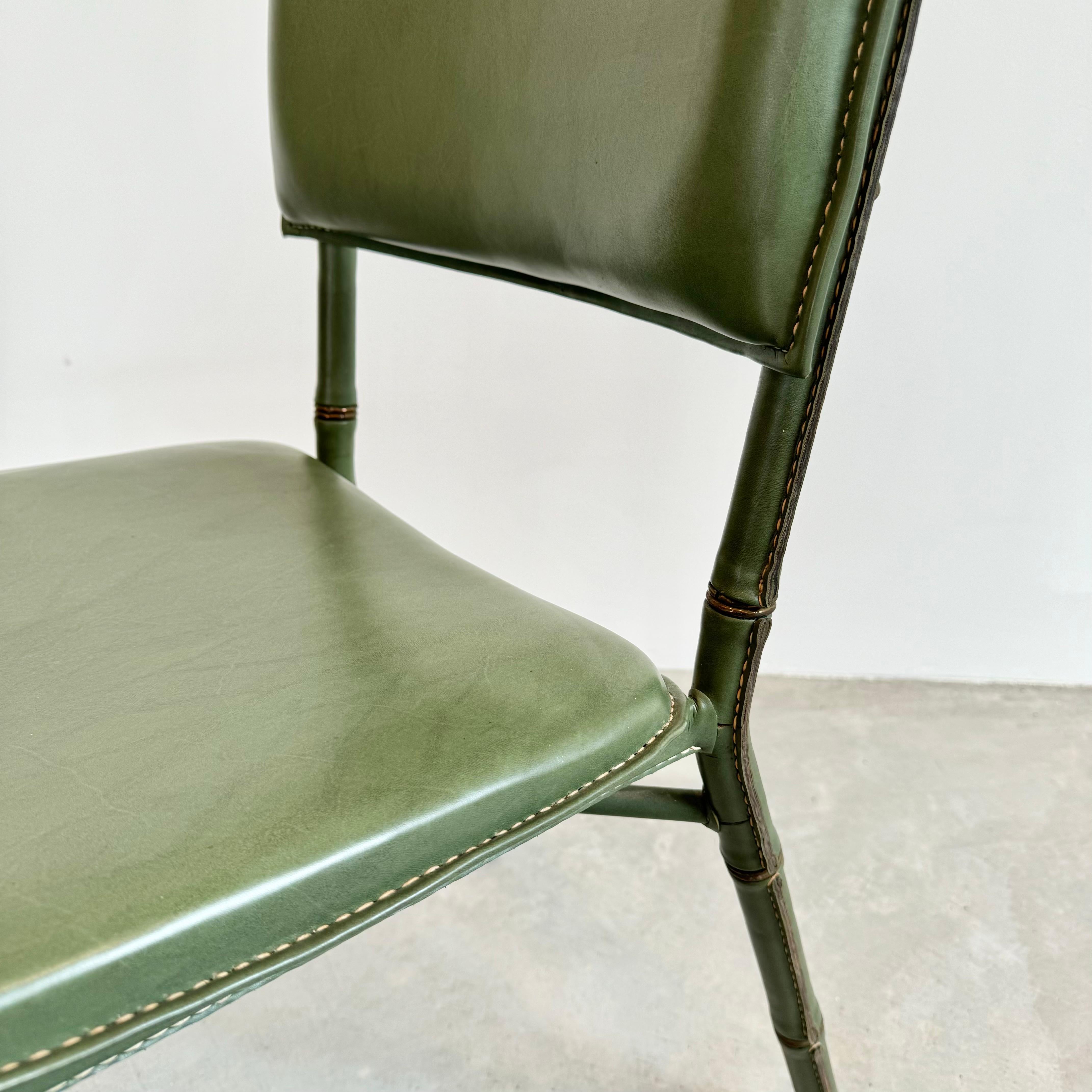 Jacques Adnet Green Leather Chairs, Circa 1950s, France For Sale 3