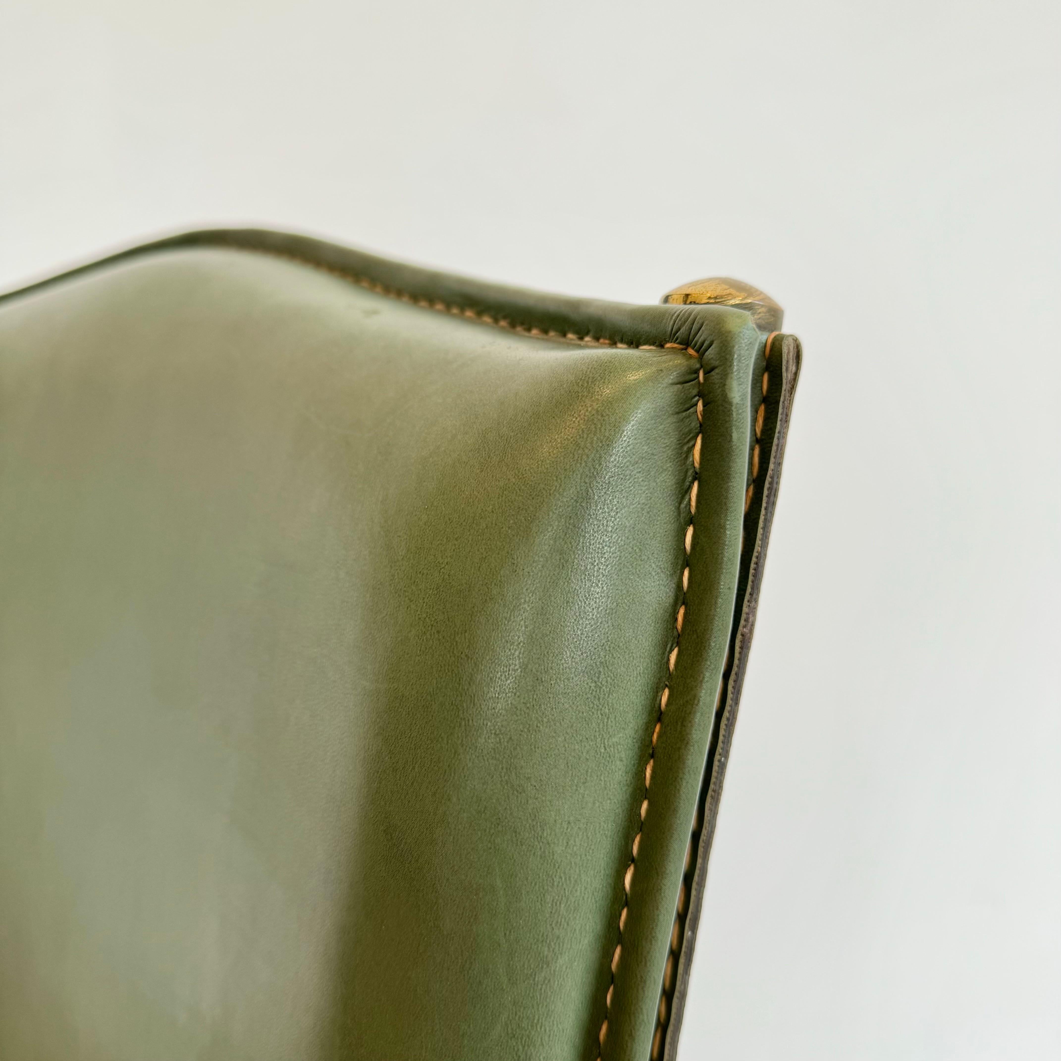 Jacques Adnet Green Leather Chairs, Circa 1950s, France For Sale 4