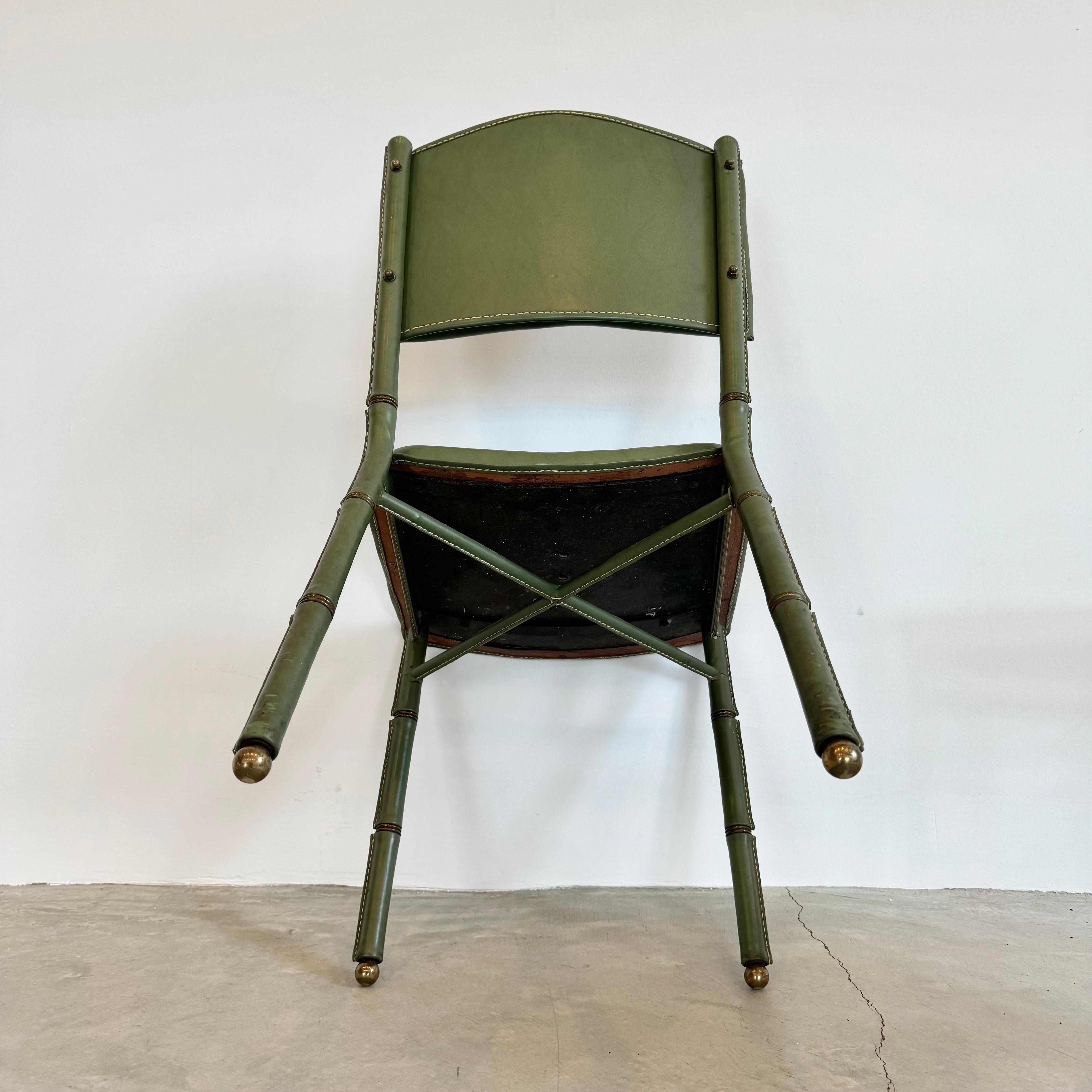 Jacques Adnet Green Leather Chairs, Circa 1950s, France For Sale 5