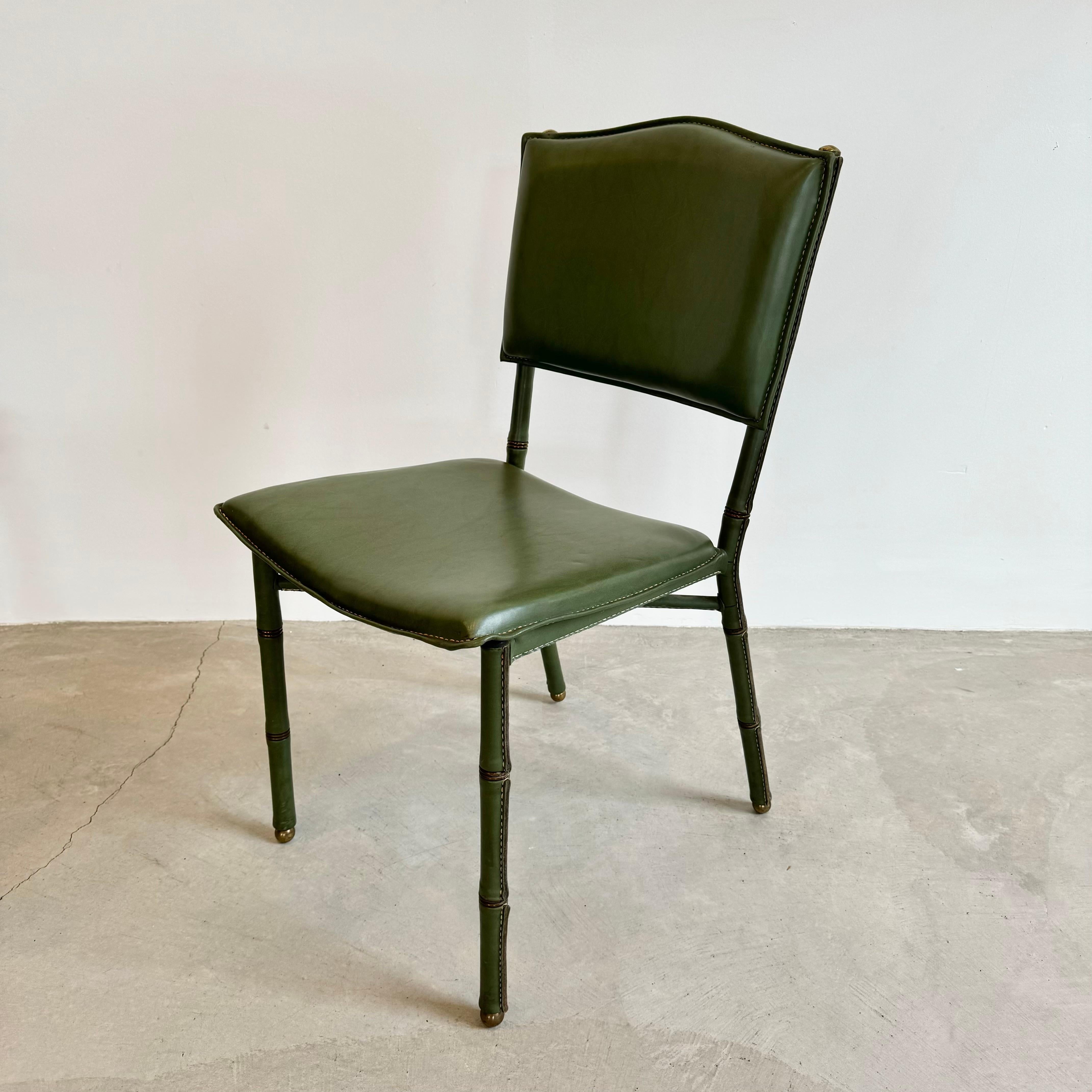 Jacques Adnet Green Leather Chairs, Circa 1950s, France For Sale 6