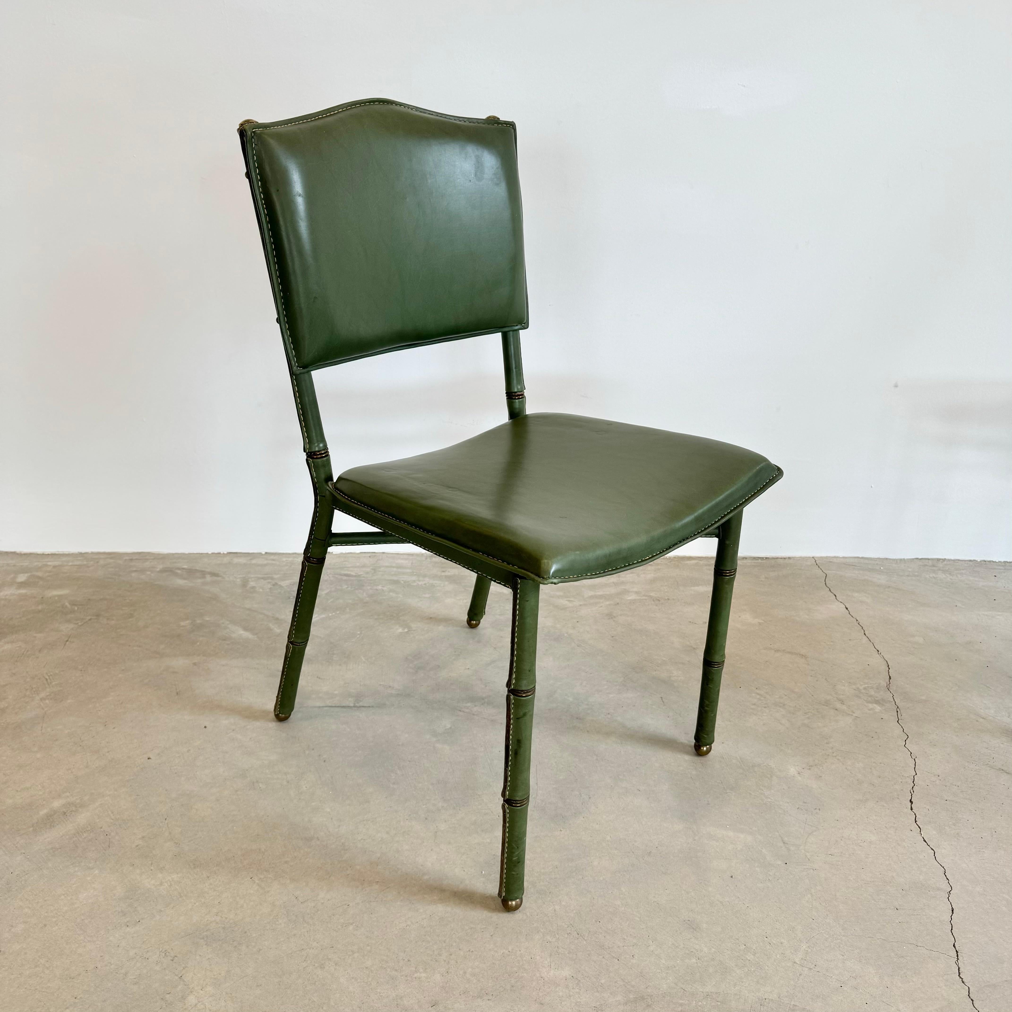 Jacques Adnet Green Leather Chairs, Circa 1950s, France For Sale 7