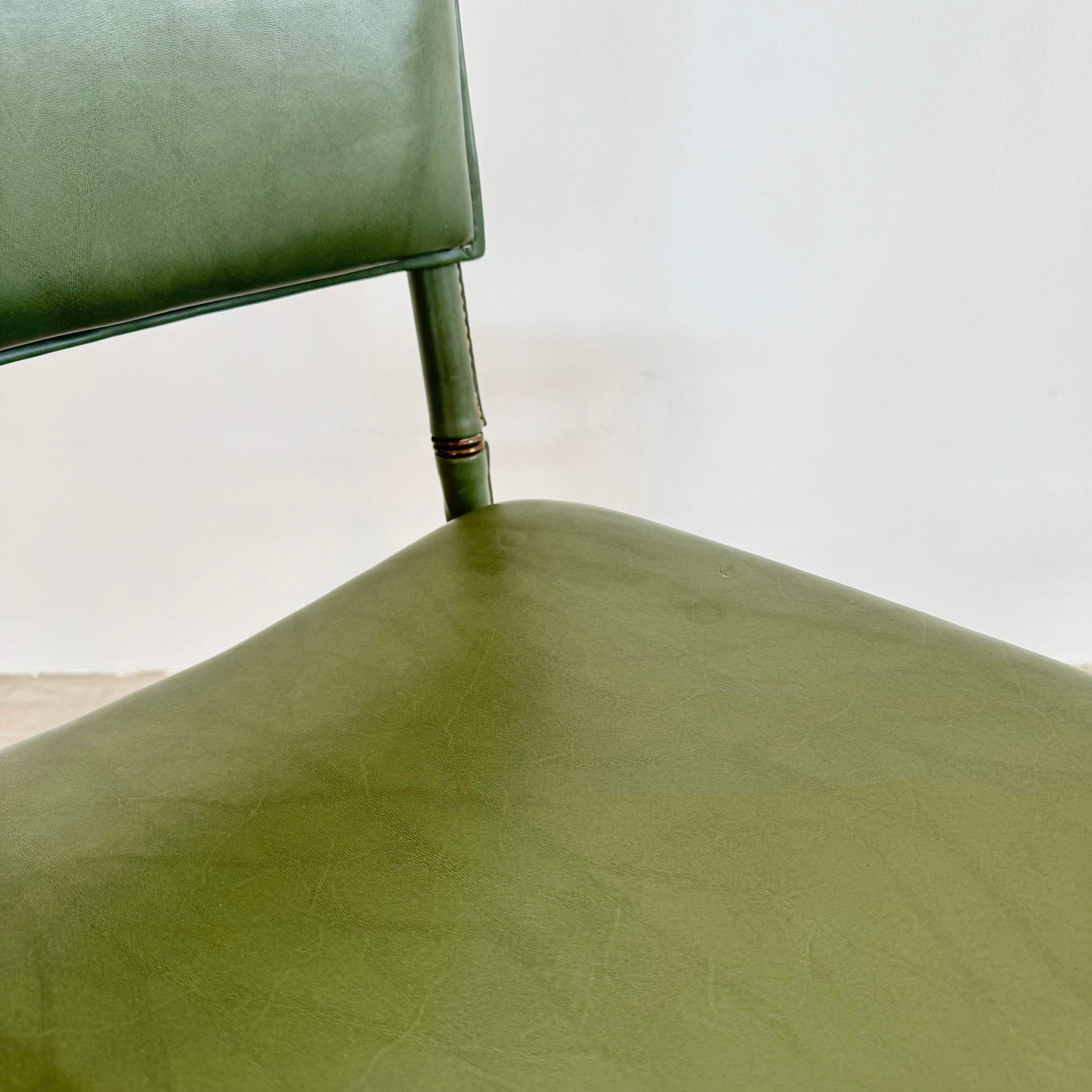 Jacques Adnet Green Leather Chairs, Circa 1950s, France For Sale 8