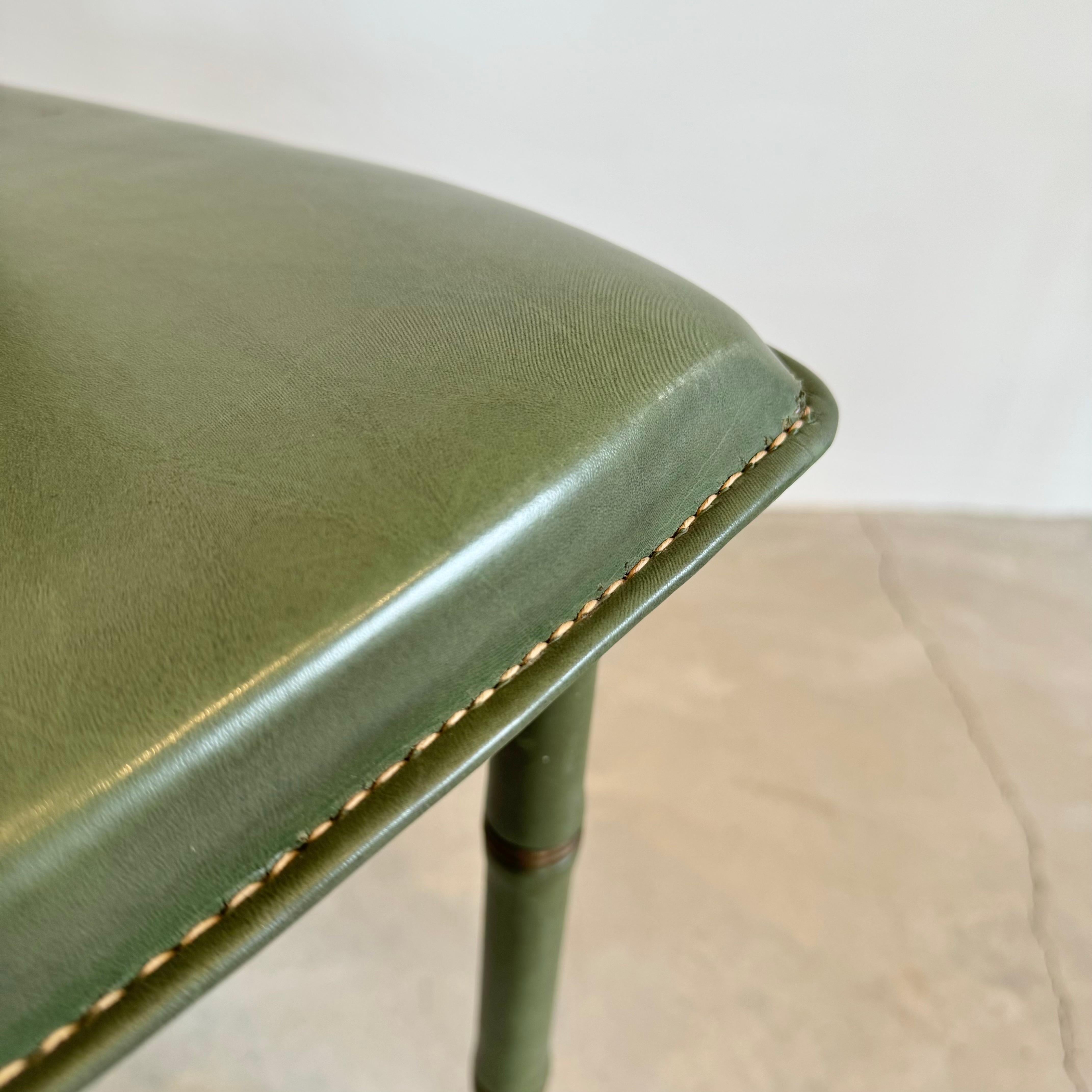 Jacques Adnet Green Leather Chairs, Circa 1950s, France For Sale 9