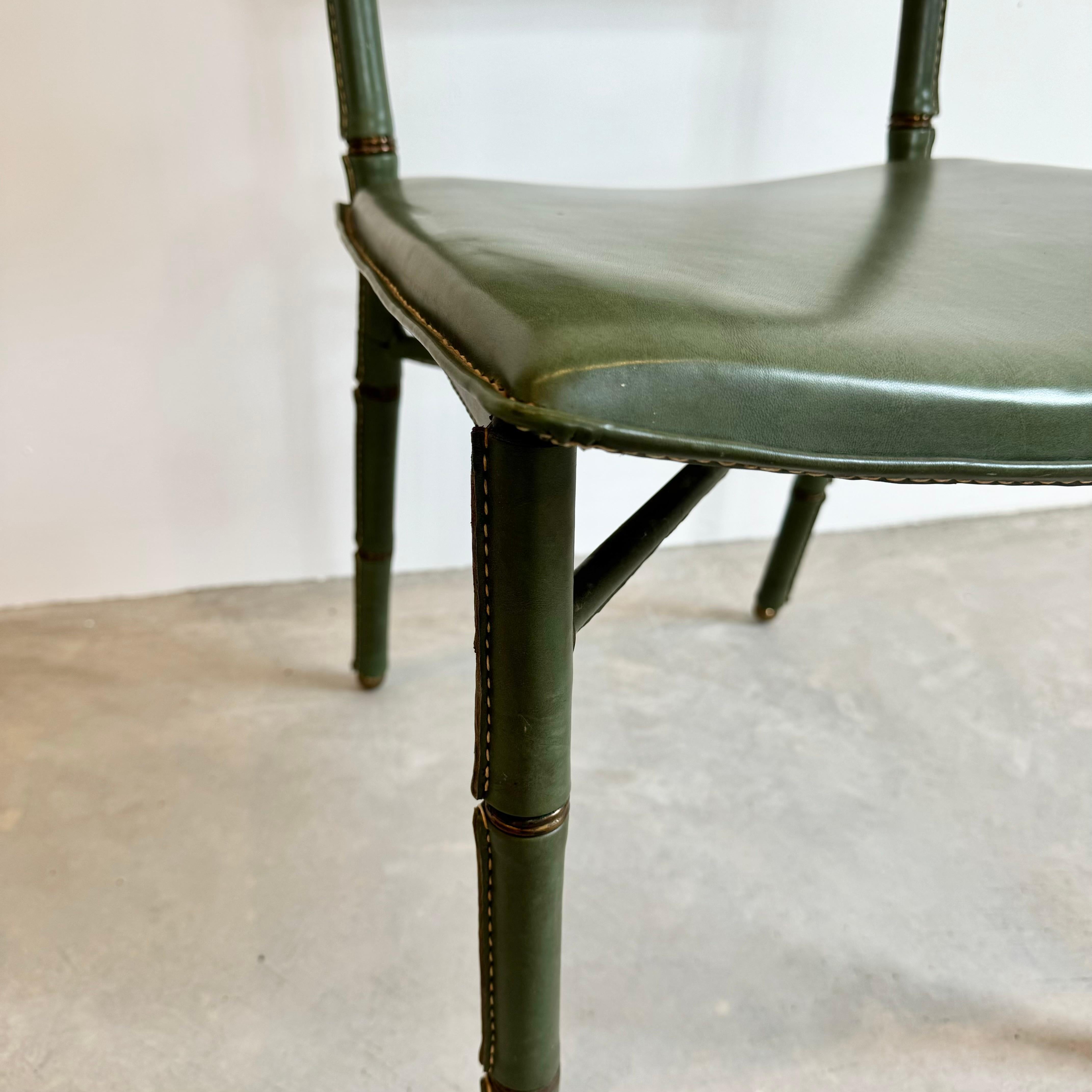 Jacques Adnet Green Leather Chairs, Circa 1950s, France For Sale 10