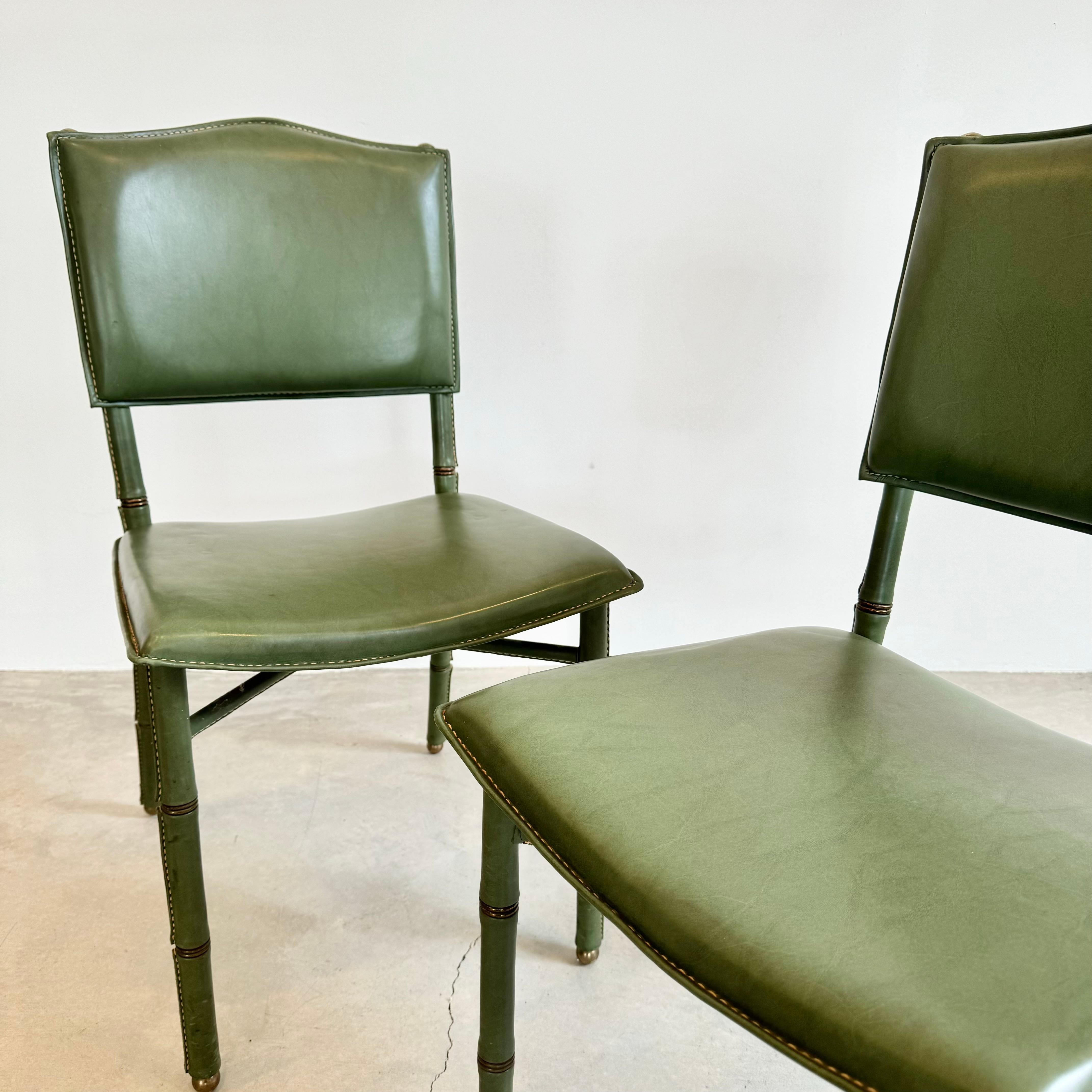 Jacques Adnet Green Leather Chairs, Circa 1950s, France For Sale 1