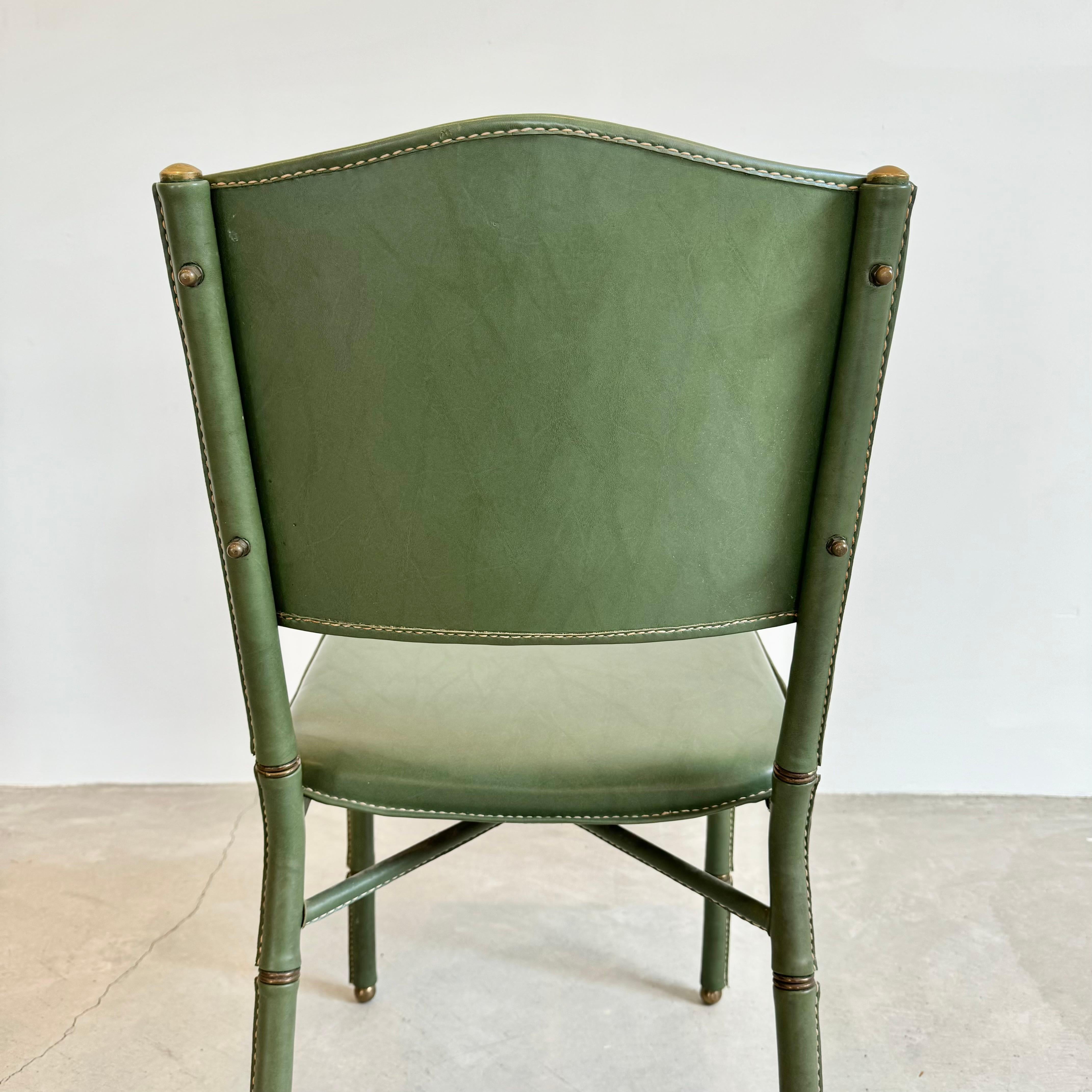 Jacques Adnet Green Leather Chairs, Circa 1950s, France For Sale 2