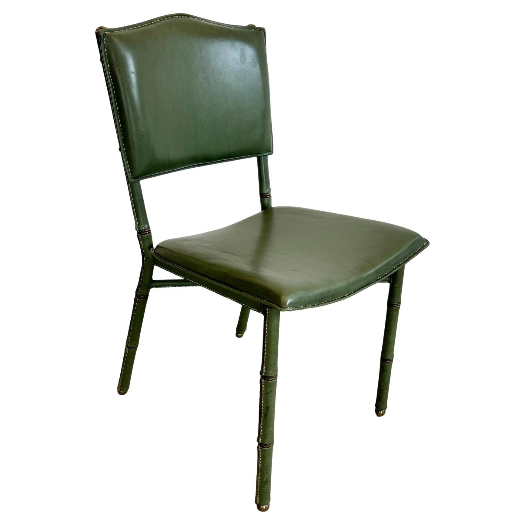 Jacques Adnet Green Leather Chair, Circa 1950s, France