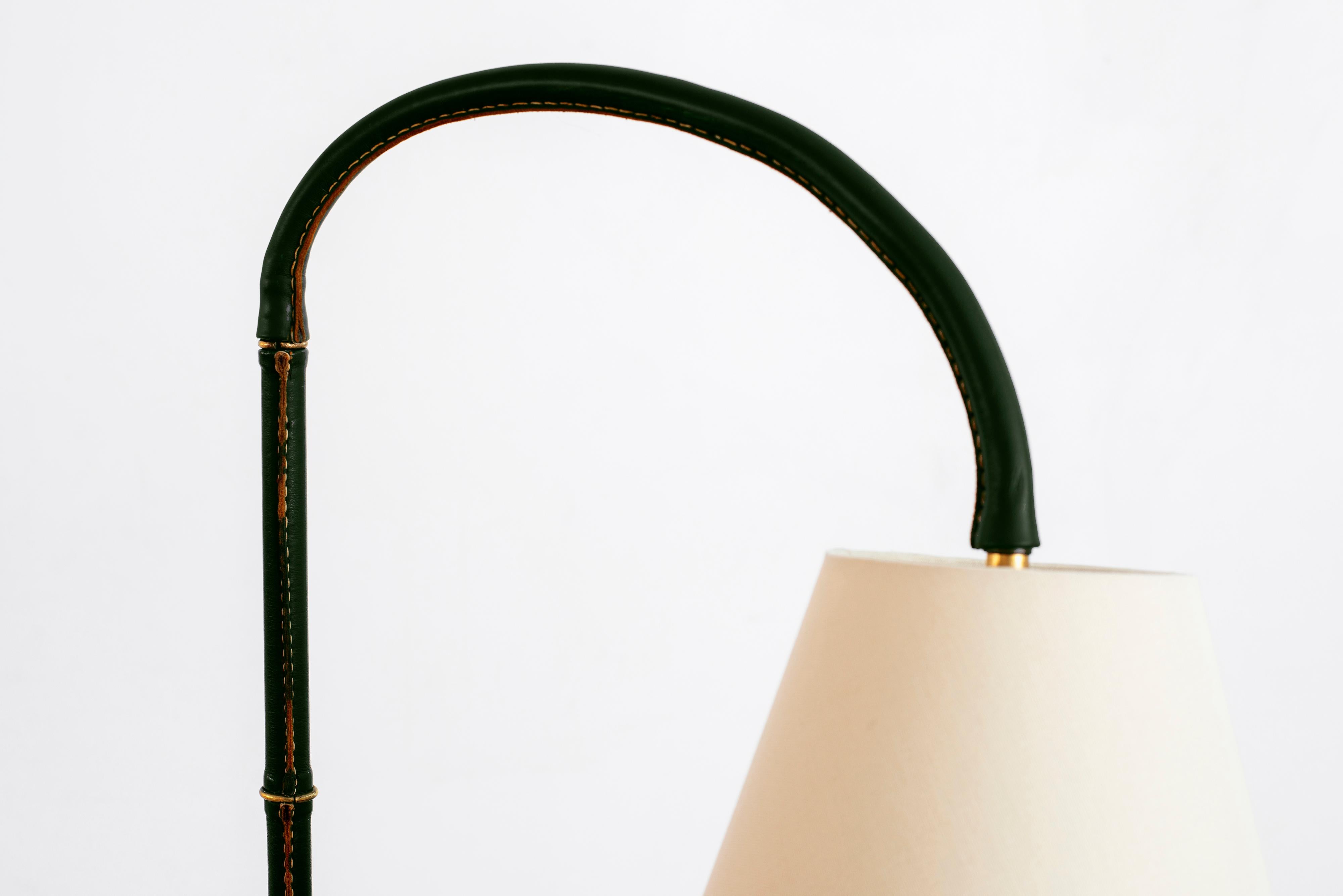 Jacques Adnet Green Leather Floor Lamp In Good Condition In Beverly Hills, CA