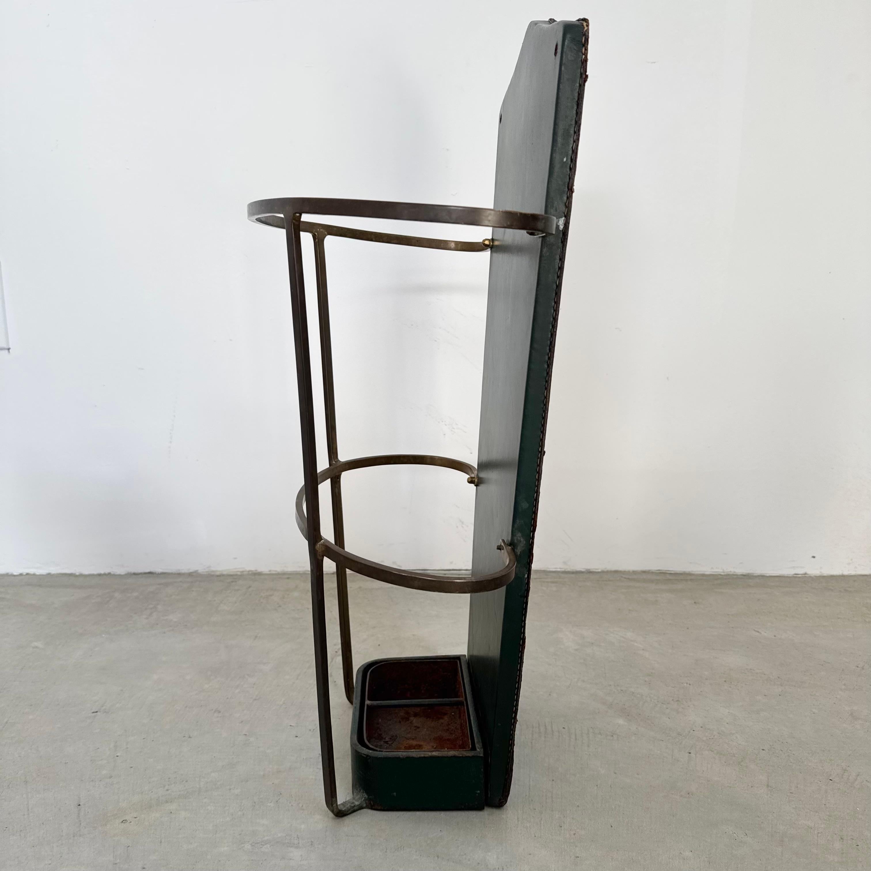 Jacques Adnet Green Leather Umbrella Stand, 1950s France For Sale 3