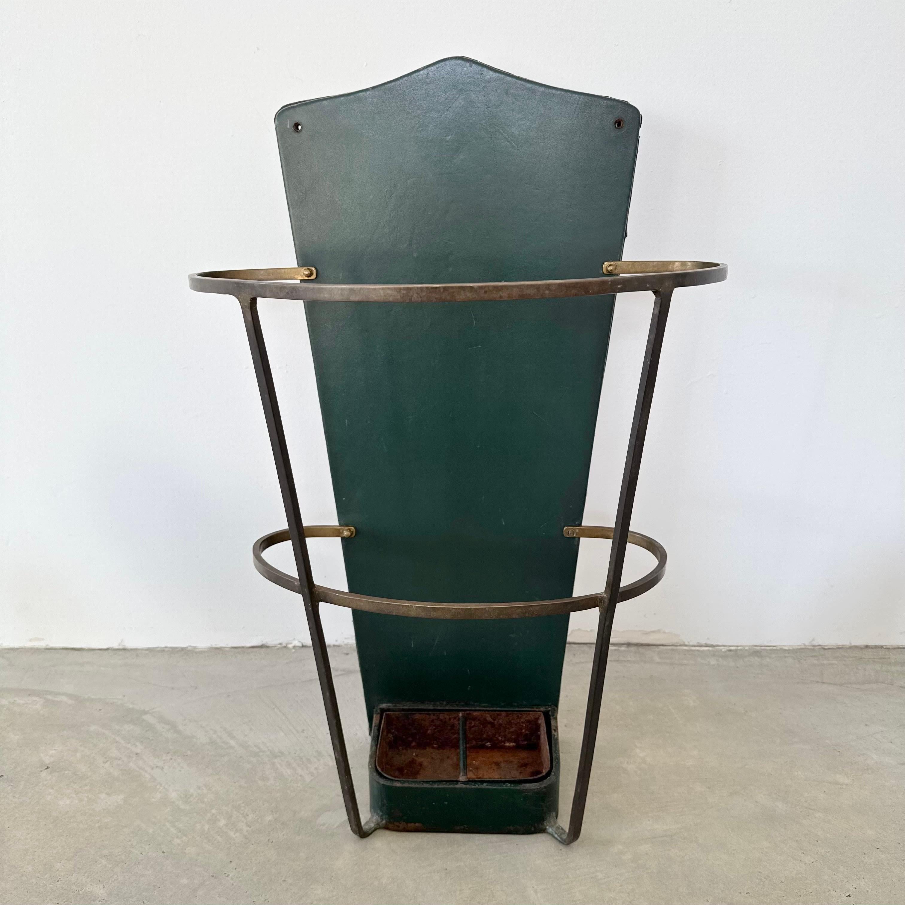 French Jacques Adnet Green Leather Umbrella Stand, 1950s France For Sale