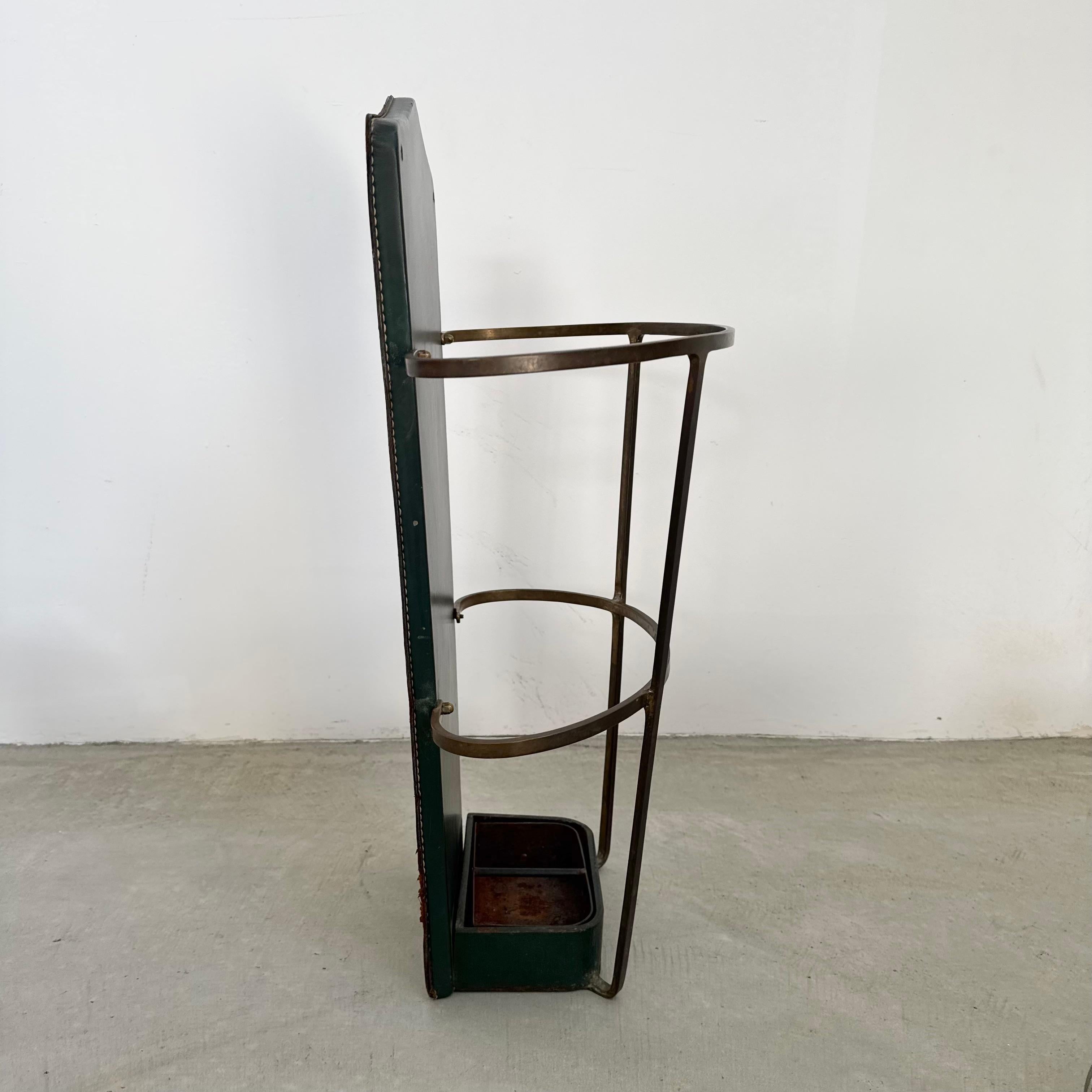 Jacques Adnet Green Leather Umbrella Stand, 1950s France In Good Condition For Sale In Los Angeles, CA