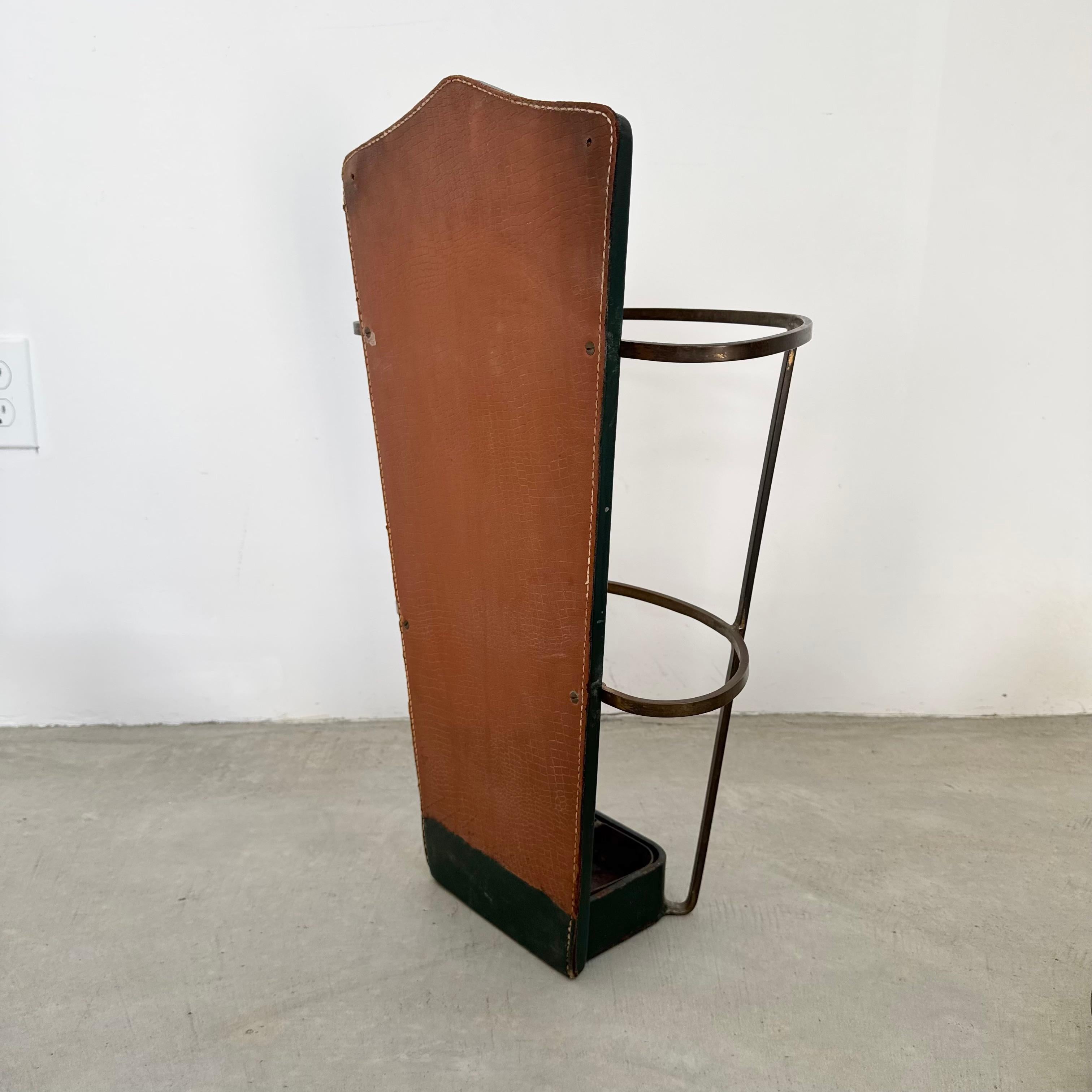 Mid-20th Century Jacques Adnet Green Leather Umbrella Stand, 1950s France For Sale