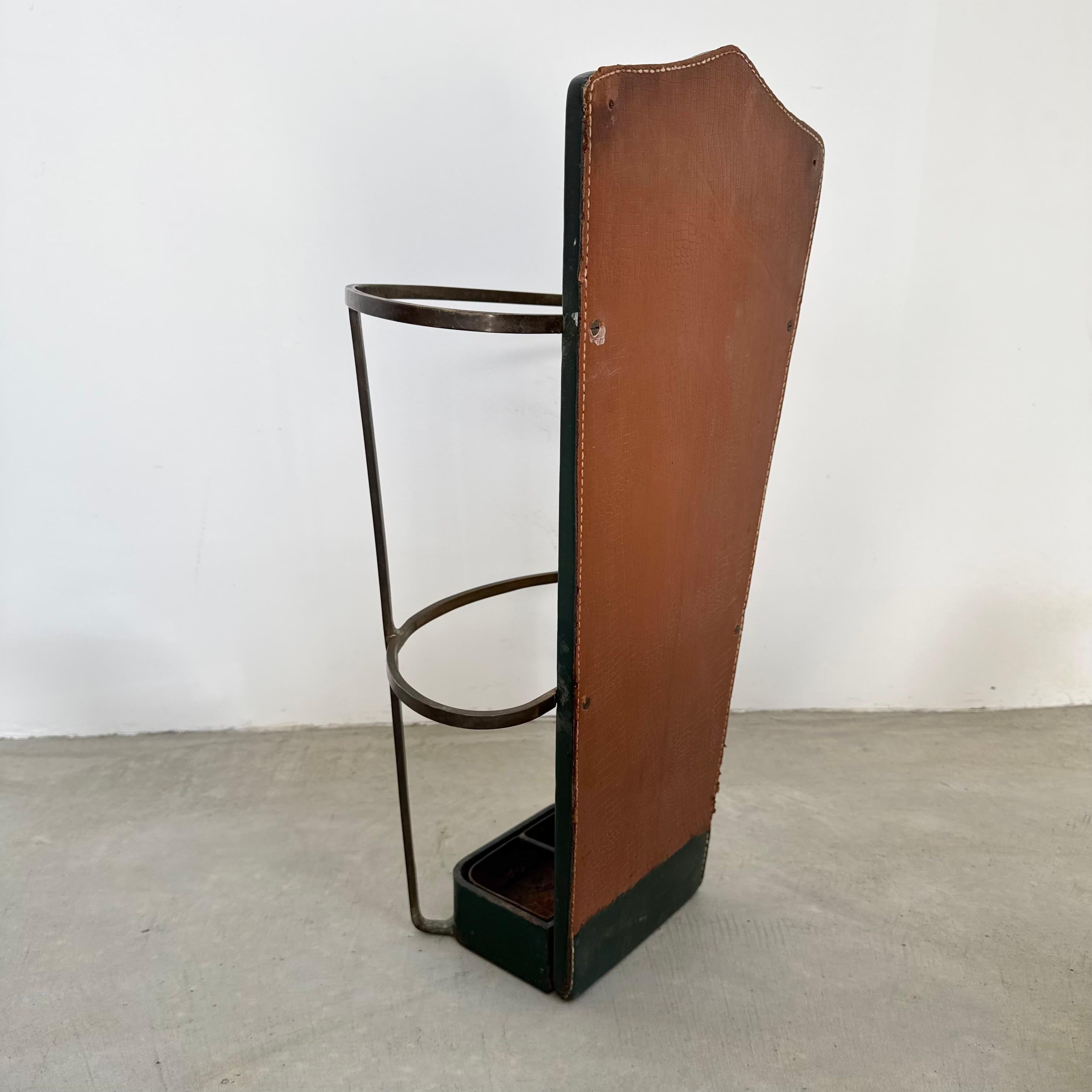 Jacques Adnet Green Leather Umbrella Stand, 1950s France For Sale 1