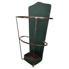 Portaombrelli in pelle verde di Jacques Adnet, Francia, anni '50