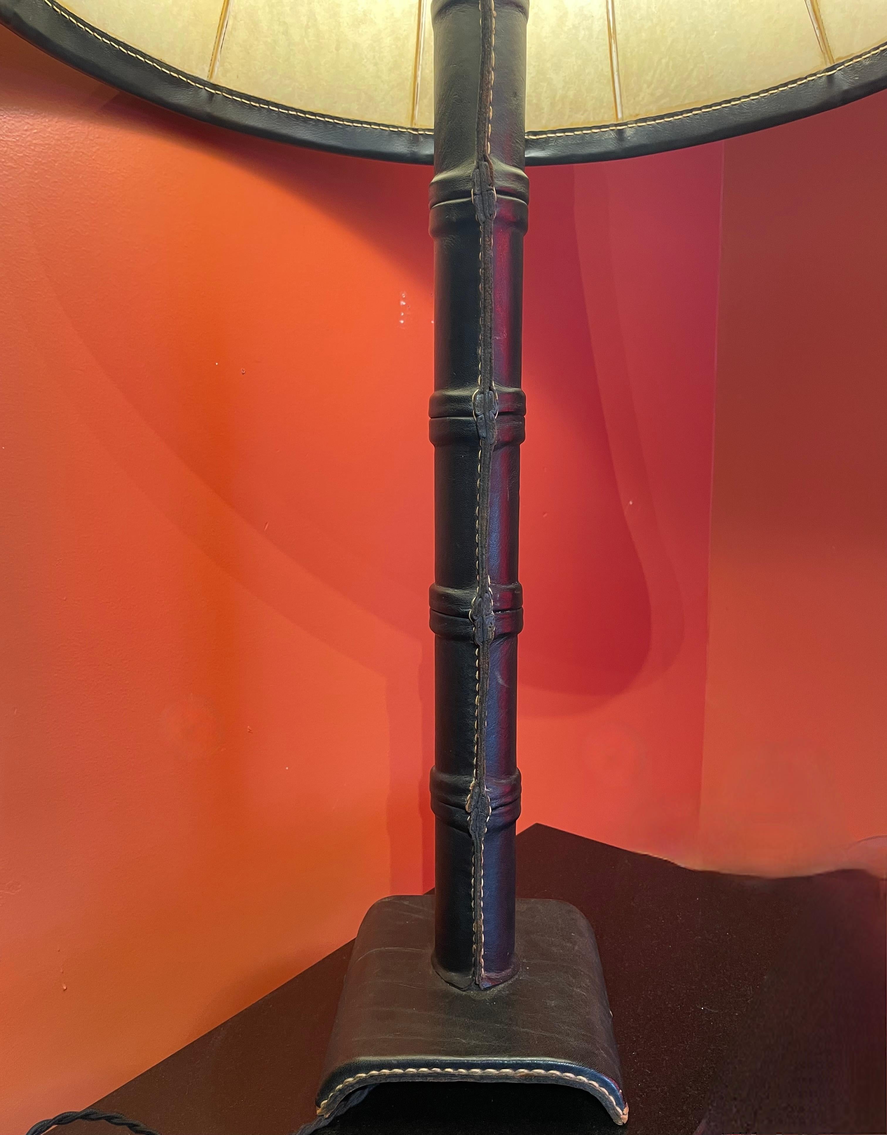 Jacques Adnet Hand Stitched Leather Table Lamp In Good Condition For Sale In San Francisco, CA