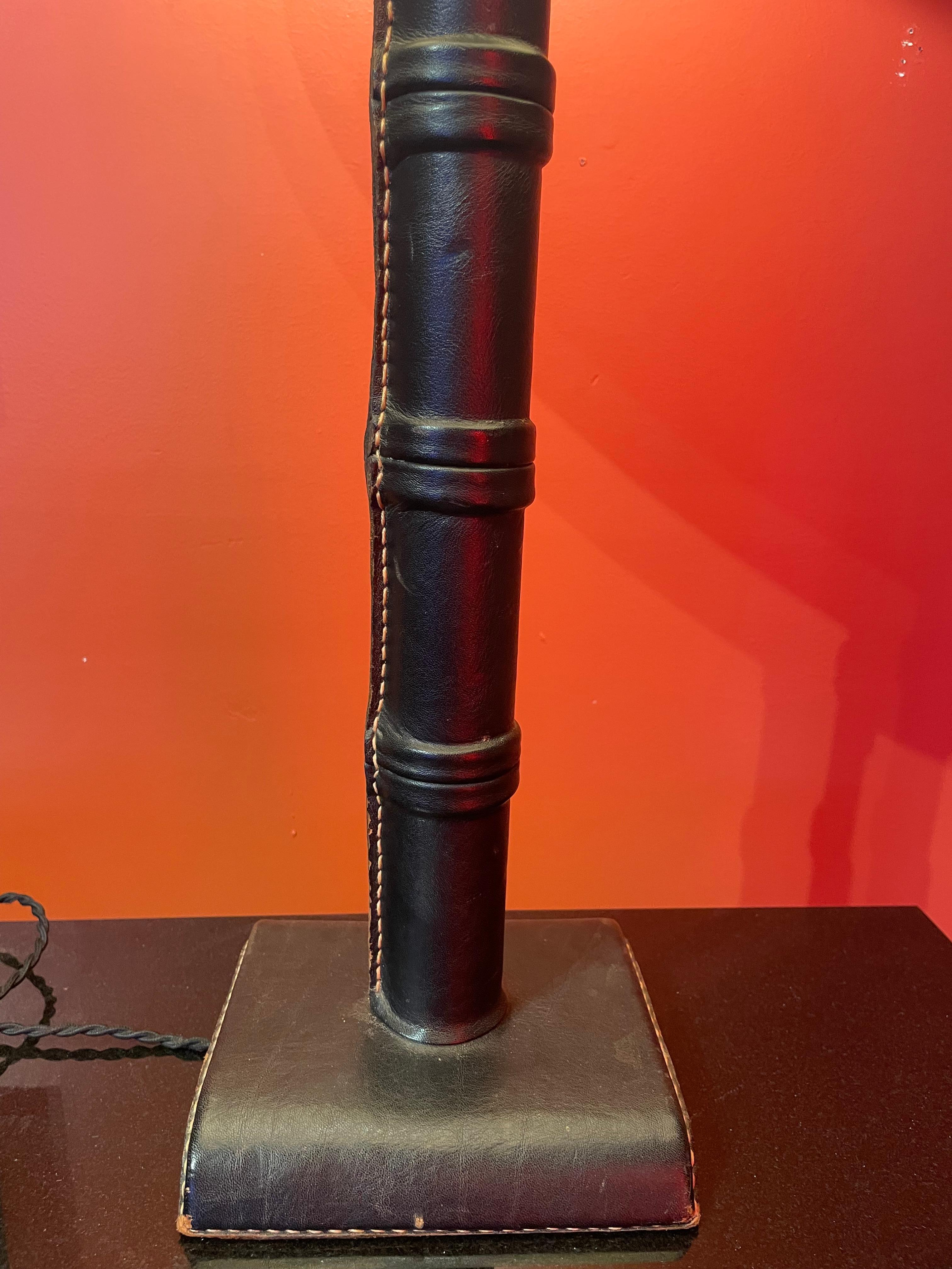 Jacques Adnet Hand Stitched Leather Table Lamp For Sale 1