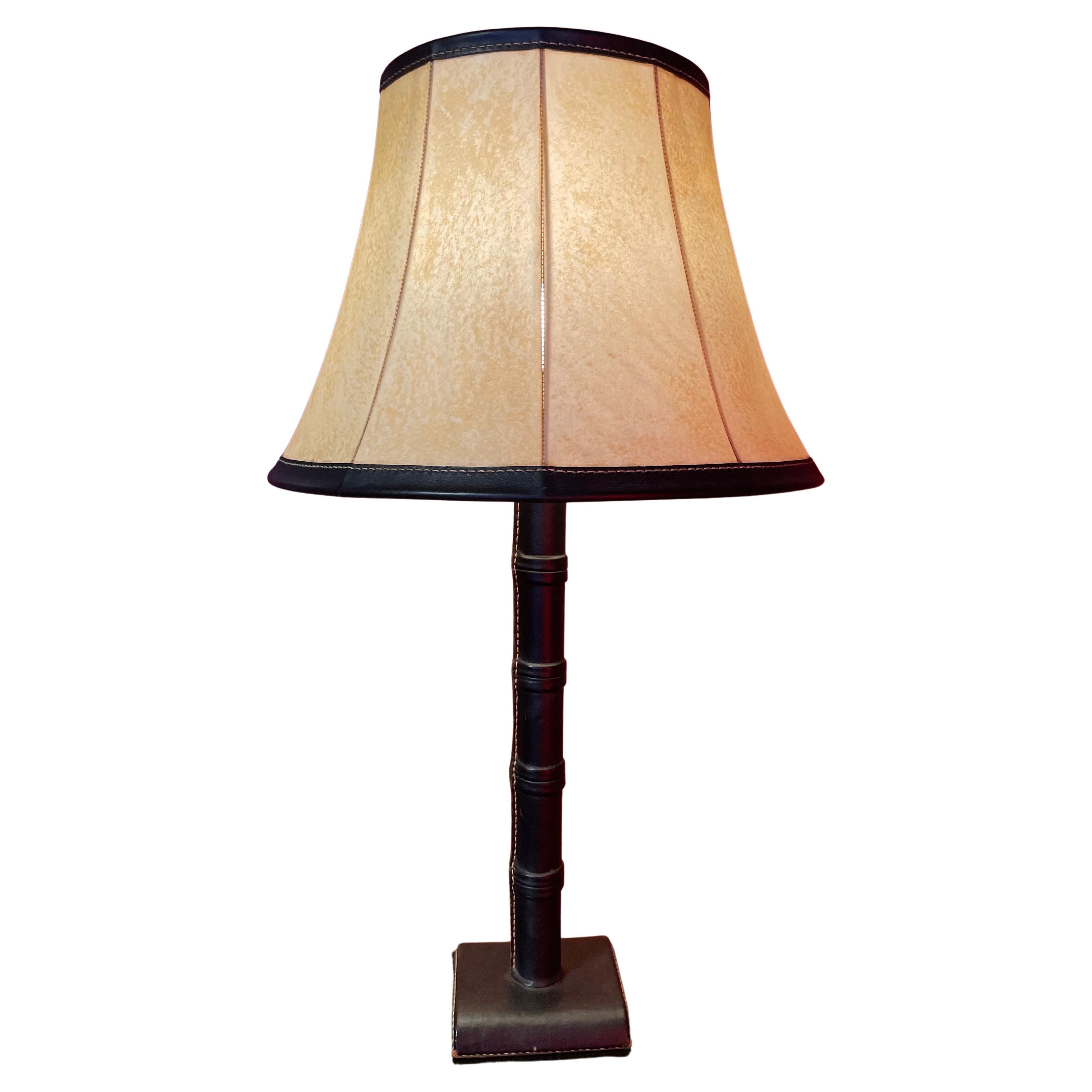 Jacques Adnet Hand Stitched Leather Table Lamp For Sale