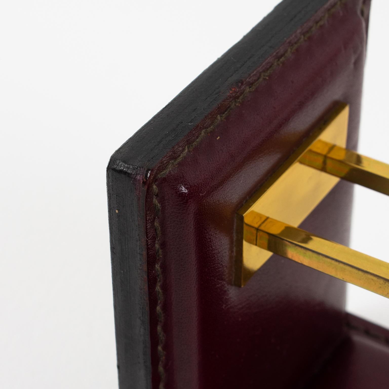 Jacques Adnet Hand-Stitched Red Leather and Brass Bookends 3