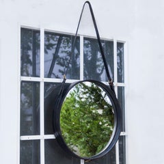 Jacques Adnet Handstitched Leather Wall Mirror Marked