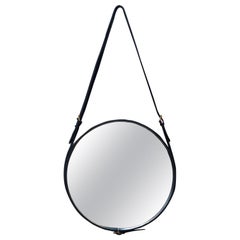 Jacques Adnet Handstitched Leather Wall Mirror Marked
