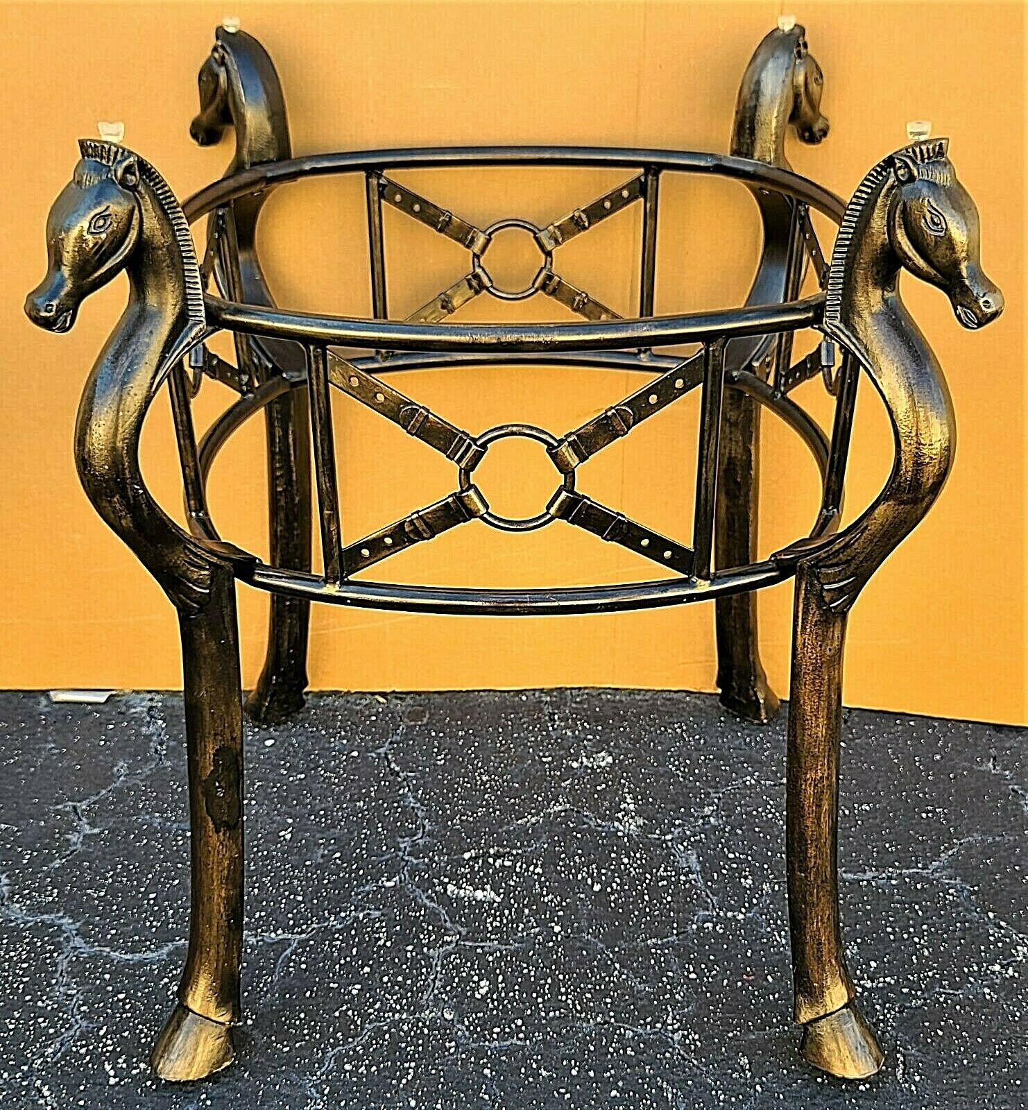 Offering One Of Our Recent Palm Beach Estate Fine Furniture Acquisitions Of A 
5 Piece Jacques Adnet Hermes Style Iron Equestrian Dining Set
We called it our 4 Horseman of the Apocalypse Dining Set

Featuring 4 Horseheads supporting the glass