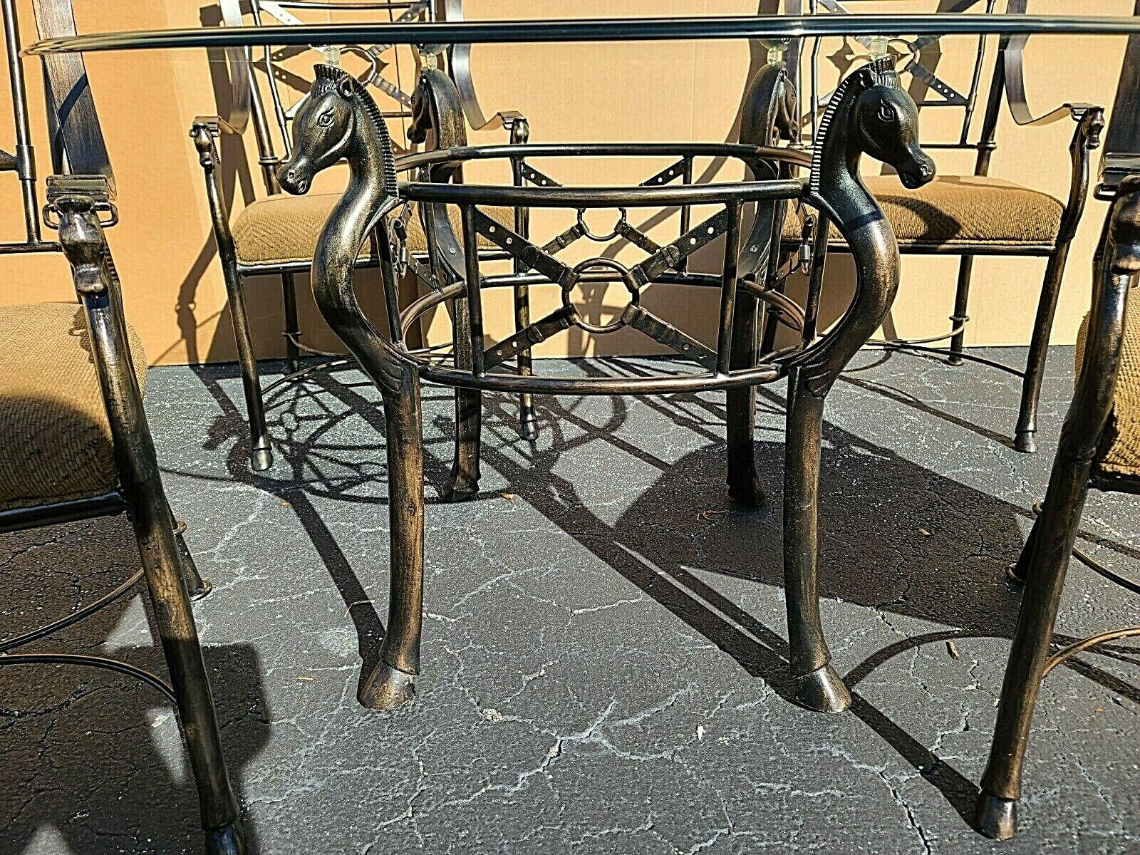 Jacques Adnet Hermes Style Iron Equestrian Dining Set In Good Condition For Sale In Lake Worth, FL