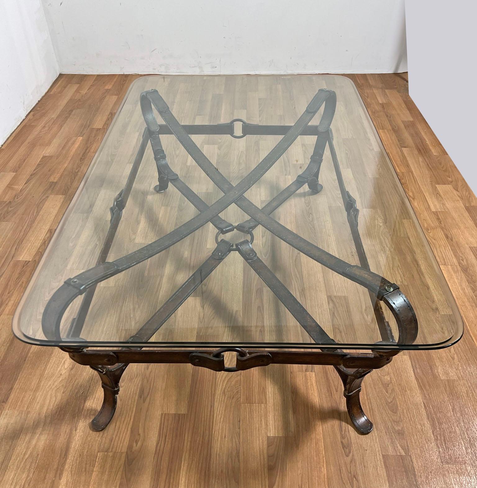 Unknown Jacques Adnet Hermes Style Tromp L'Oeil Equestrian Strap Coffee Table For Sale