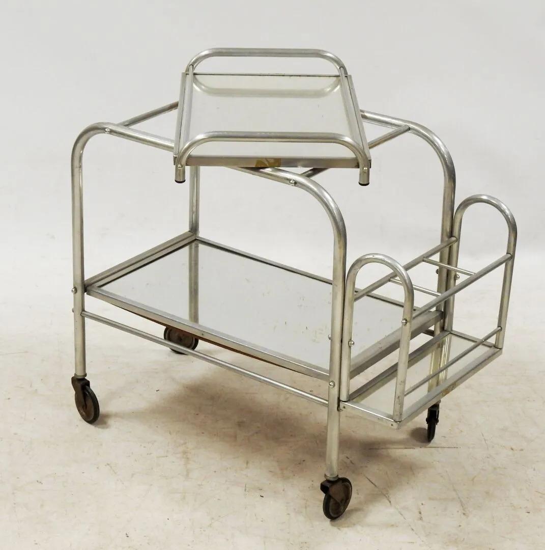 French Jacques Adnet 'in the Style of' with 2 Trolleys That Can Make Pair, circa 1930 For Sale