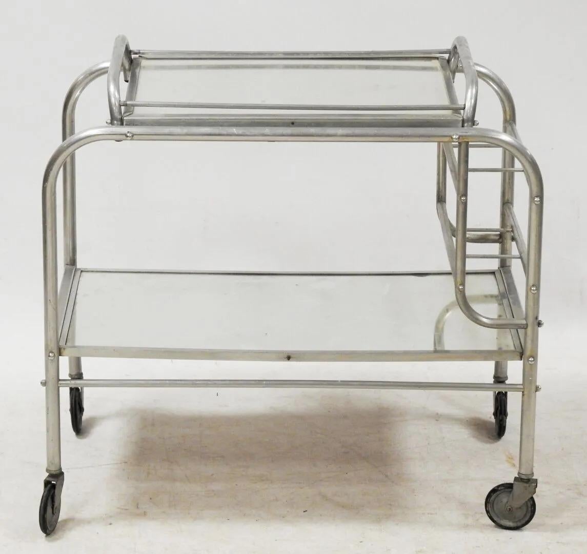 Aluminum Jacques Adnet 'in the Style of' with 2 Trolleys That Can Make Pair, circa 1930 For Sale