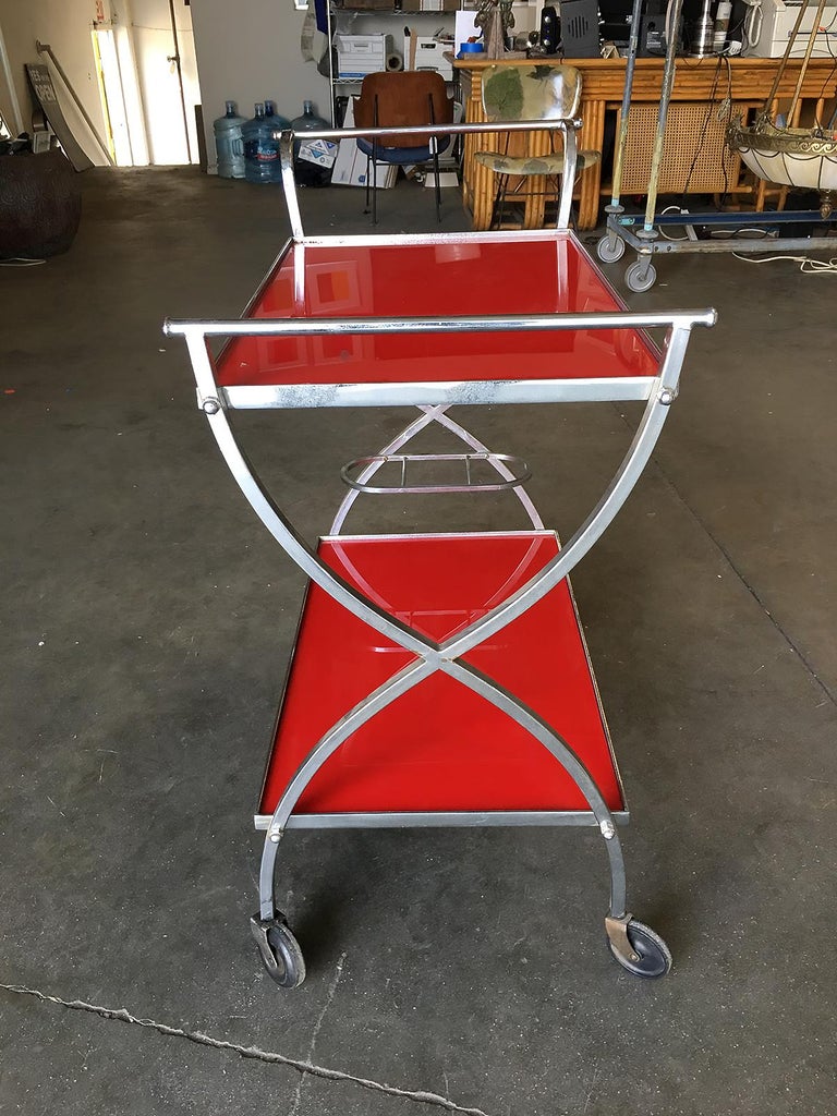 Jacques Inspired Chromed Aluminum Bar Cart, 1960 For Sale at 1stdibs