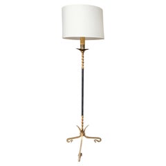 Jacques Adnet Inspired Iron & Leather Floor Lamp by Ferro Art