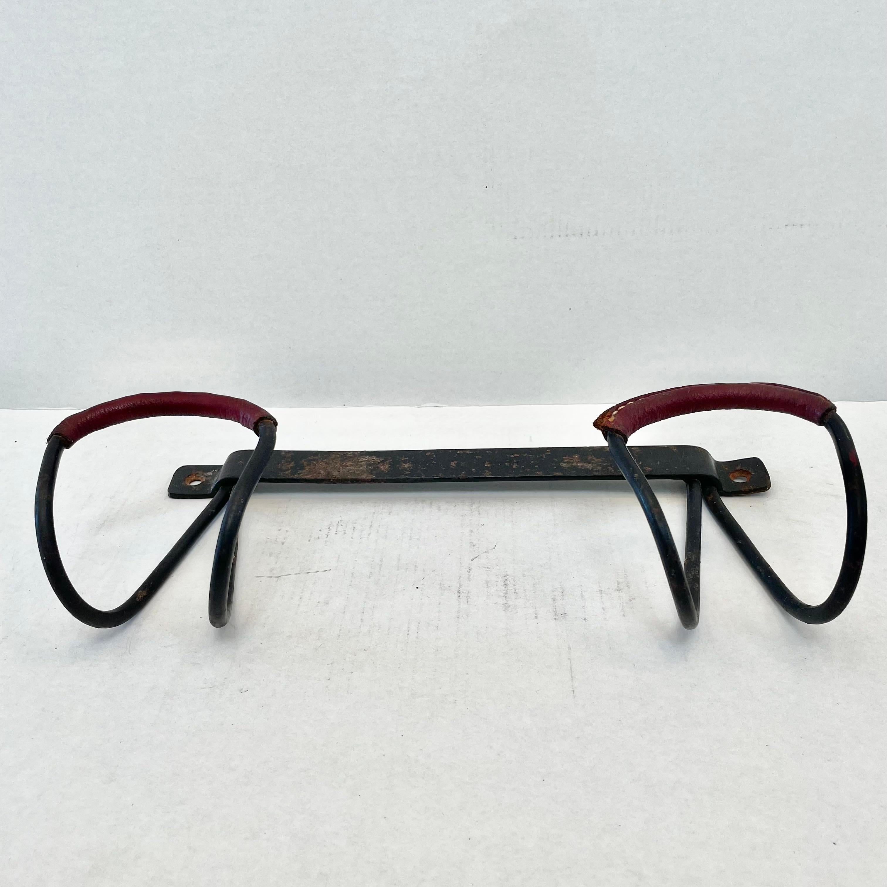 French Jacques Adnet Iron and Leather Coat Rack, 1950s France