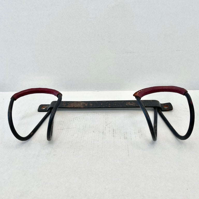 French Jacques Adnet Iron and Leather Coat Rack, 1950s France For Sale