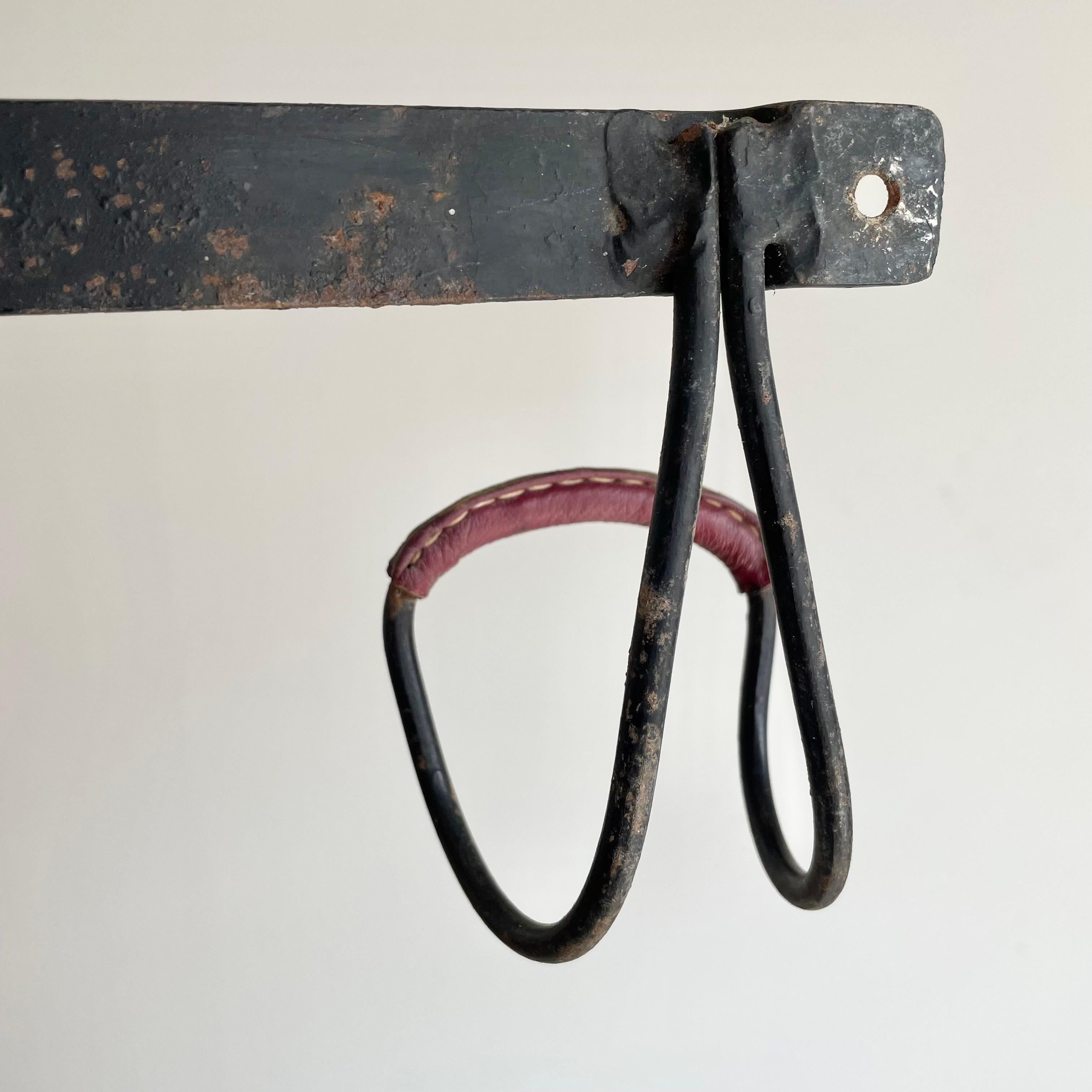 Jacques Adnet Iron and Leather Coat Rack, 1950s France 3