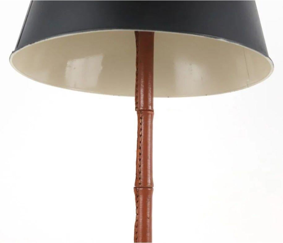 Art Deco Jacques Adnet Iron and Leather Table Lamp 