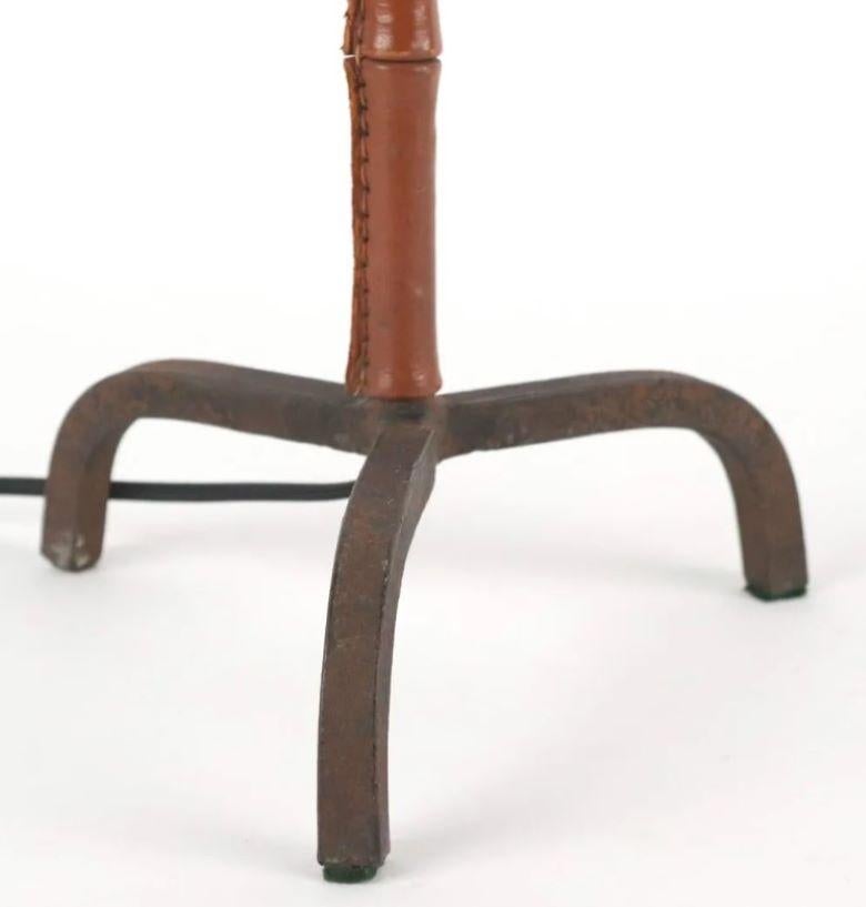 European Jacques Adnet Iron and Leather Table Lamp 