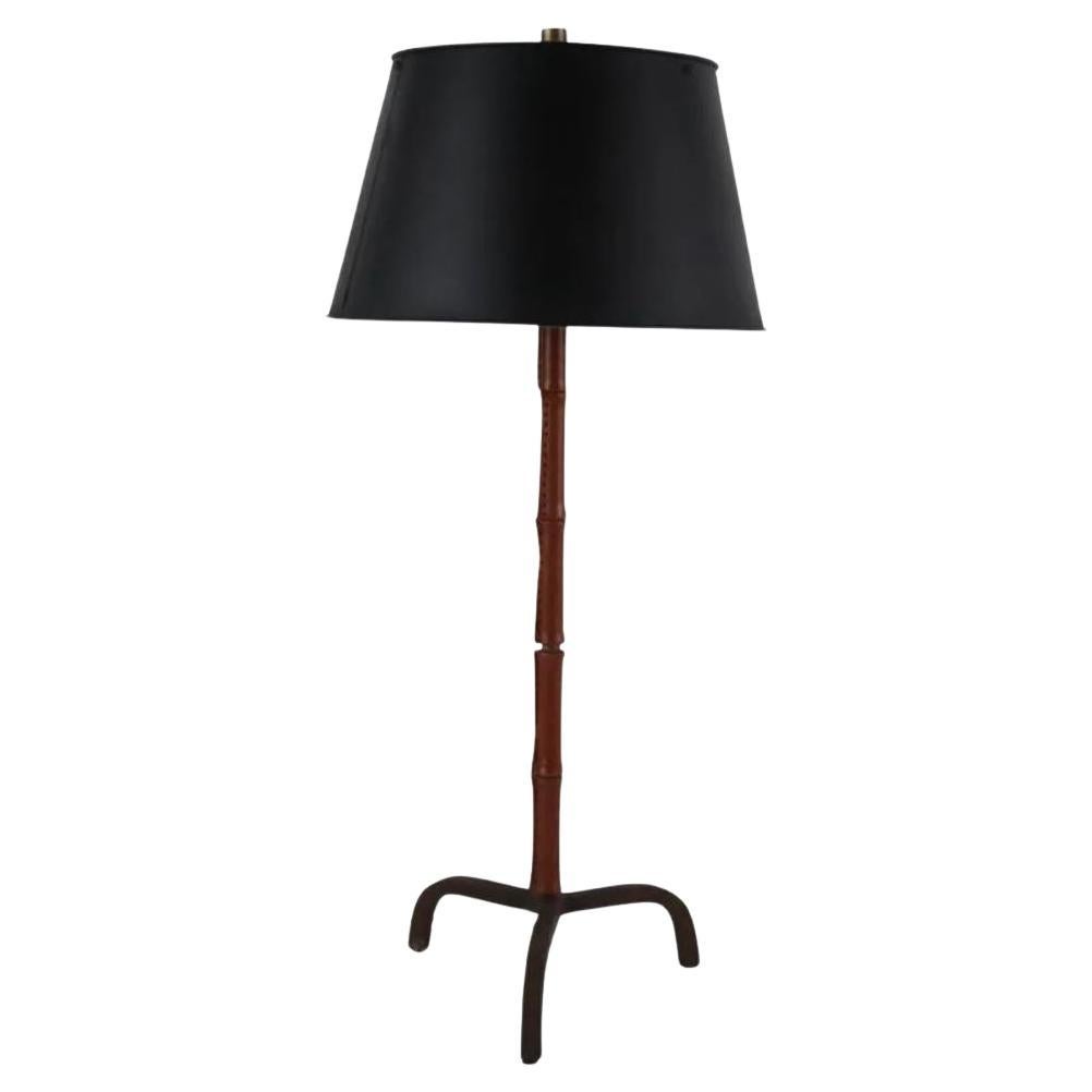 Jacques Adnet Iron and Leather Table Lamp 