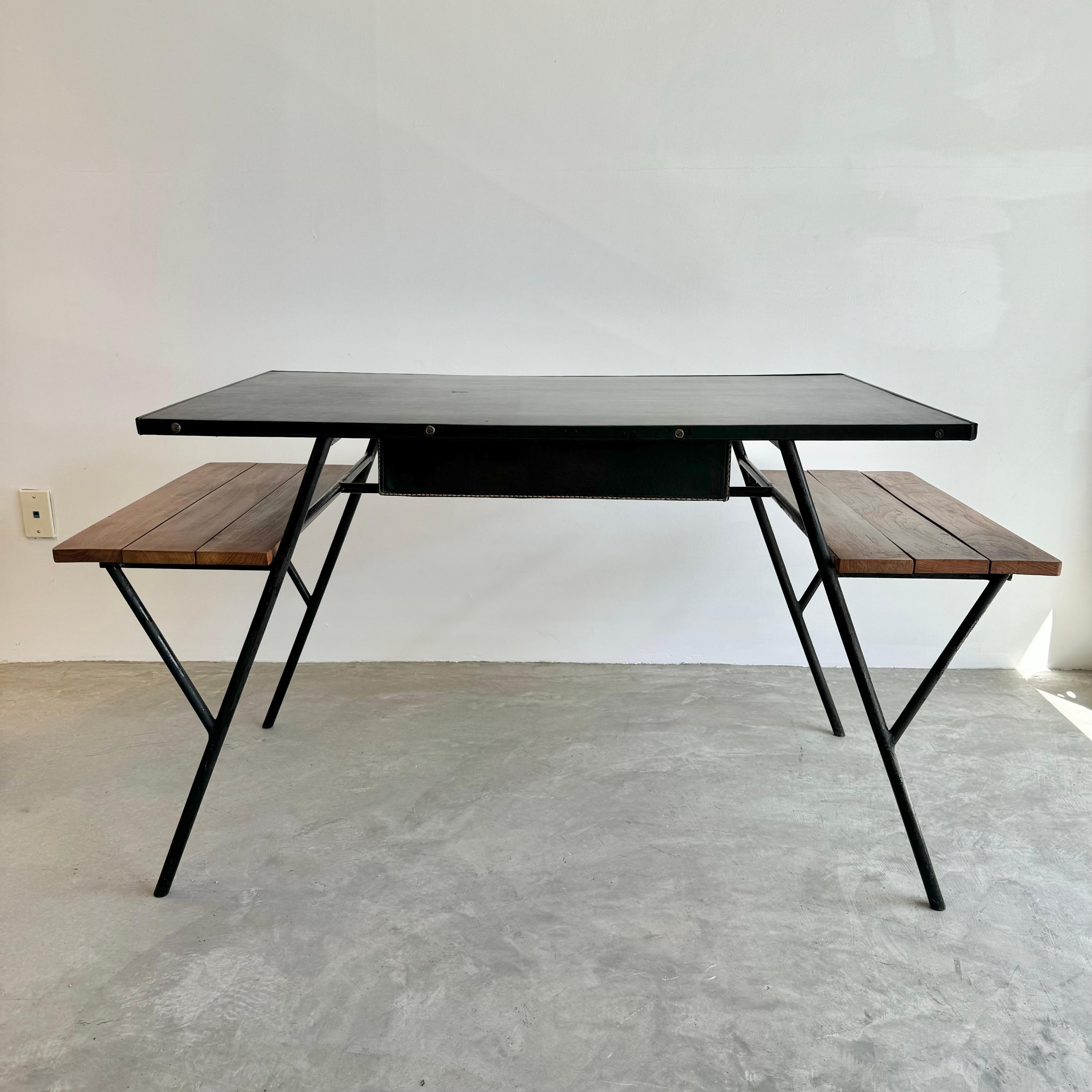 Jacques Adnet Iron and Oak Desk, 1950s France For Sale 2