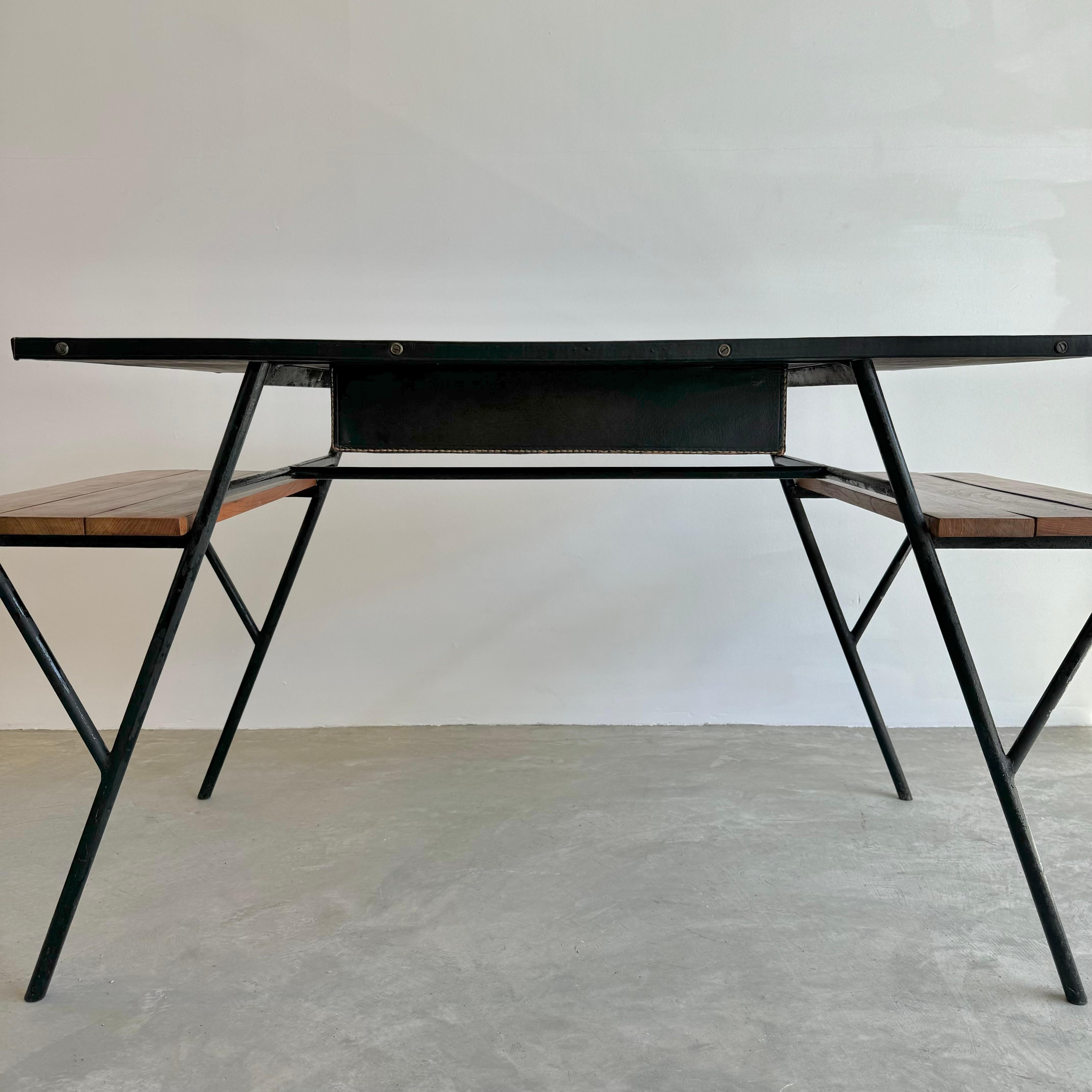 Jacques Adnet Iron and Oak Desk, 1950s France For Sale 3