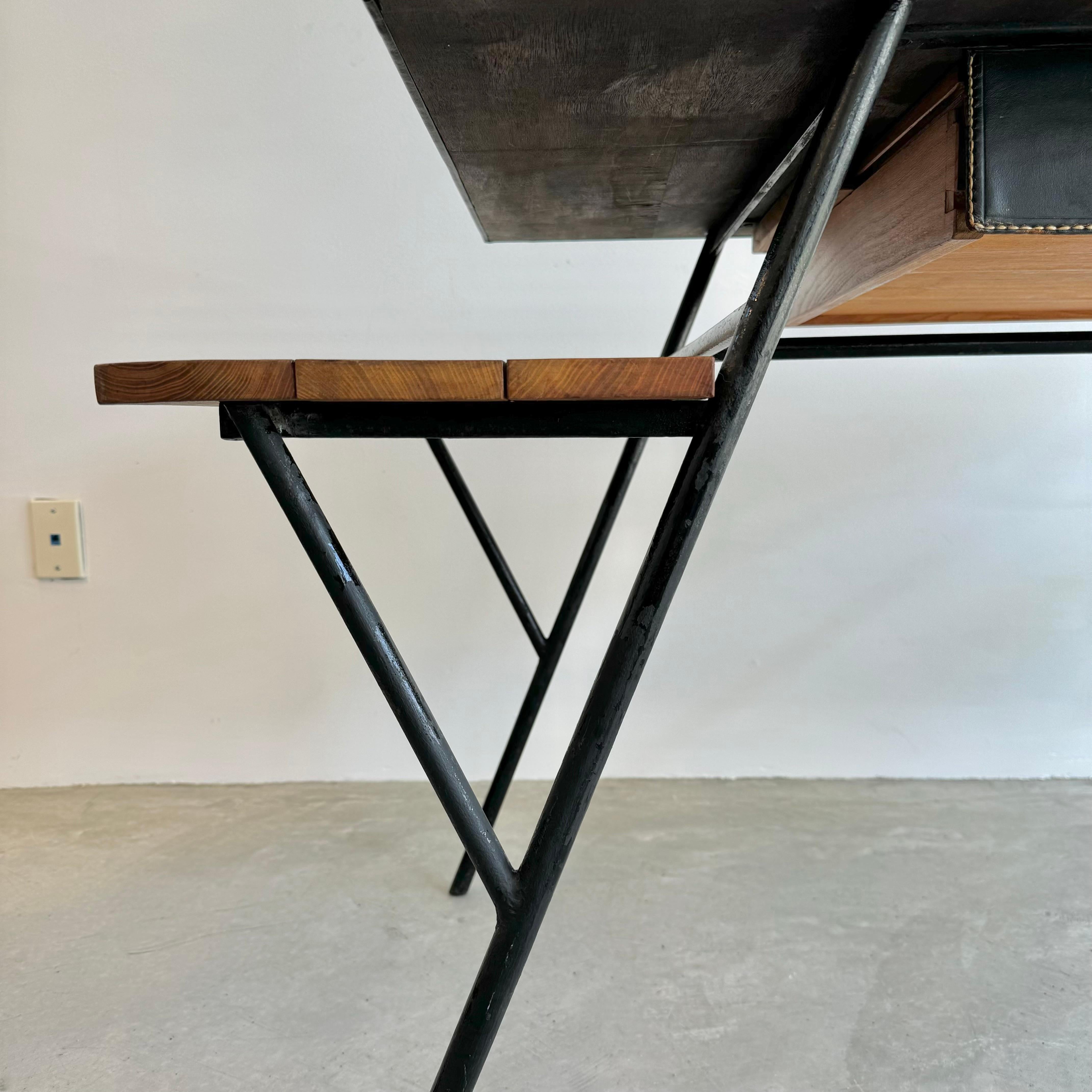 Jacques Adnet Iron and Oak Desk, 1950s France For Sale 4