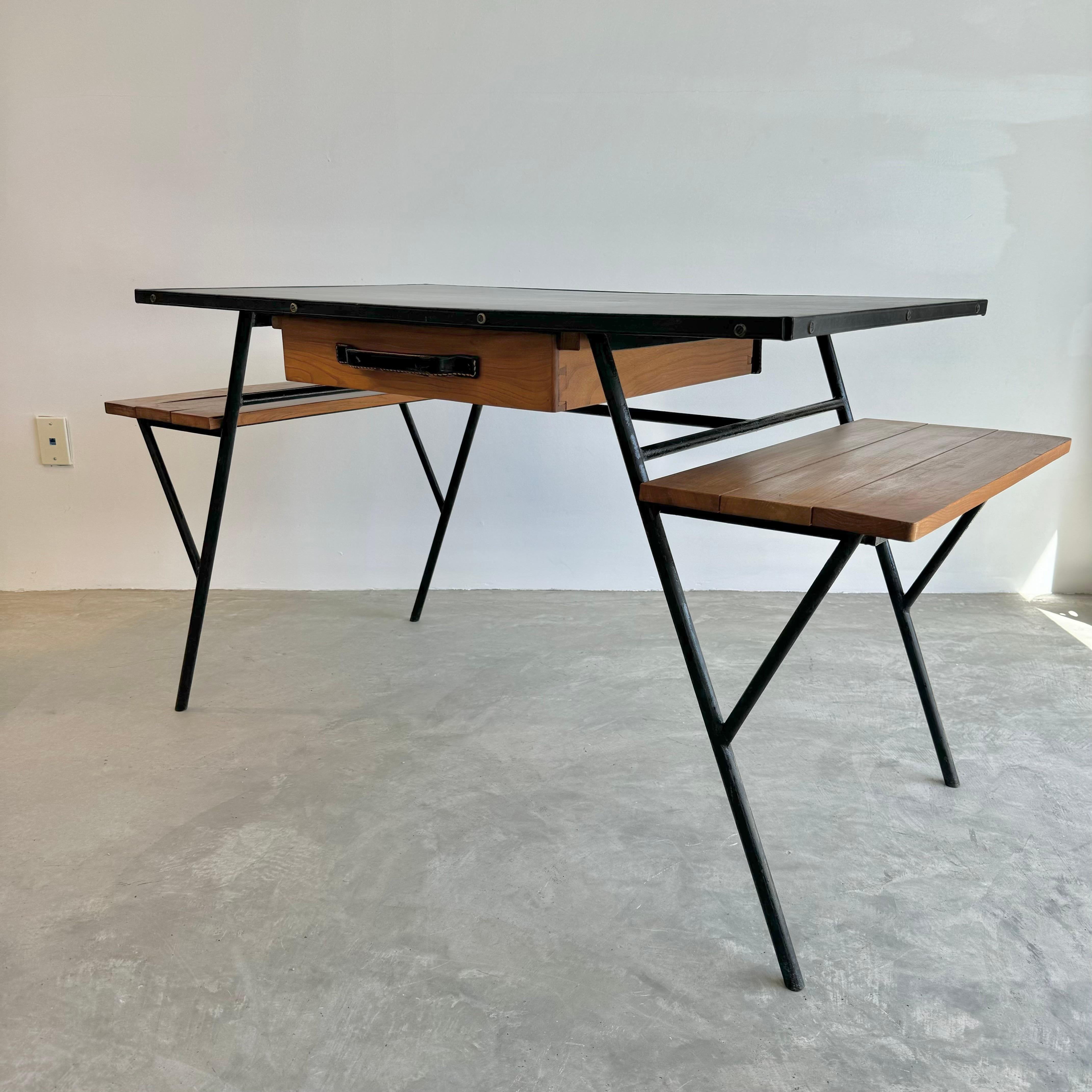 Jacques Adnet Iron and Oak Desk, 1950s France For Sale 11