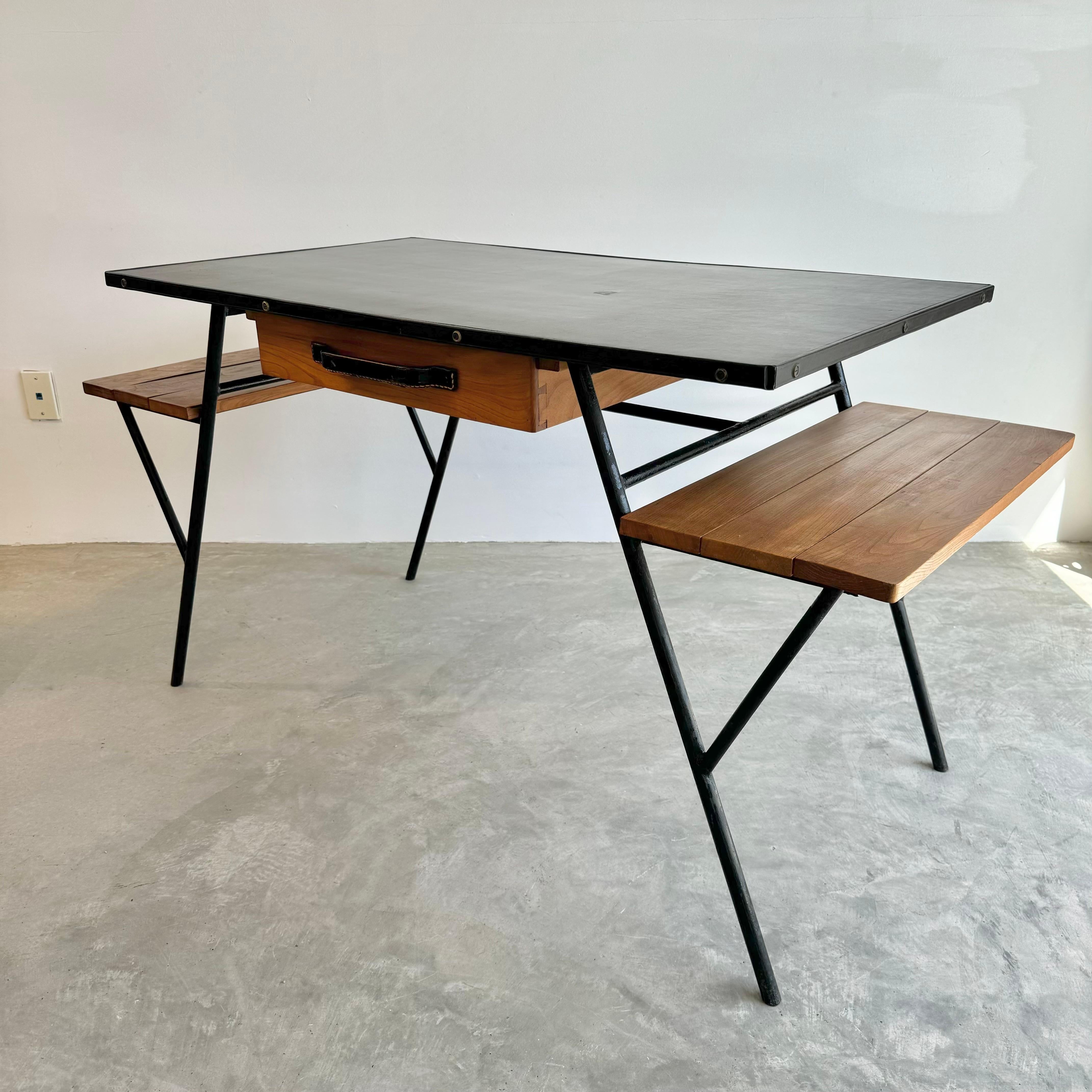 Jacques Adnet Iron and Oak Desk, 1950s France For Sale 12
