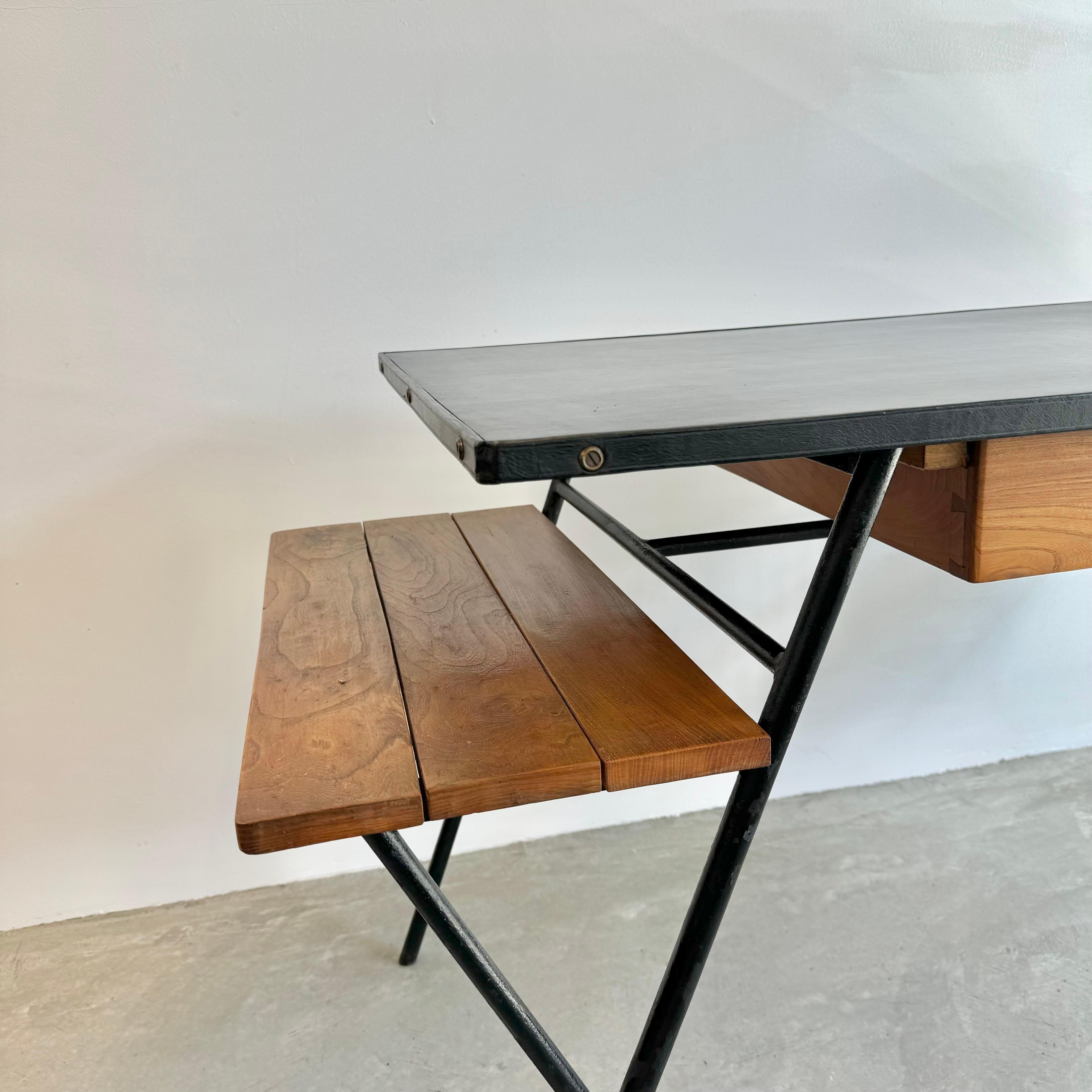 Jacques Adnet Iron and Oak Desk, 1950s France In Good Condition For Sale In Los Angeles, CA